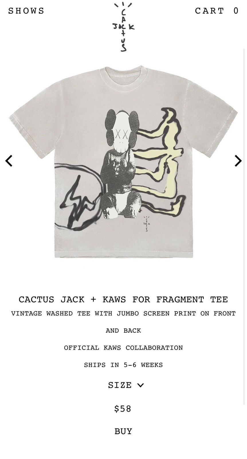 Travis Scott CACTUS JACK + KAWS FOR FRAGMENT TEE | Grailed