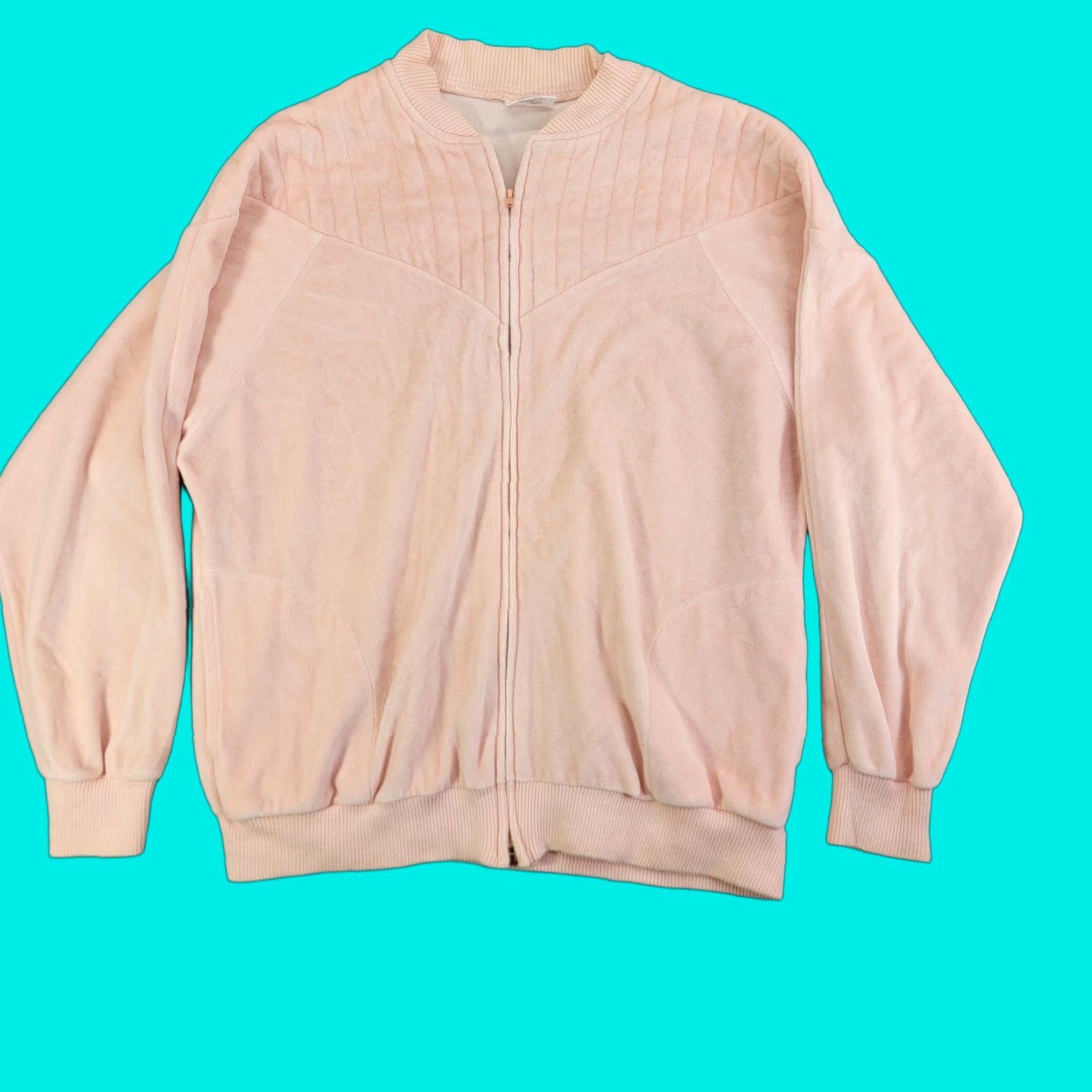 Velour Vintage Aileen Petites Jacket Womens M Pink Velour Bomber Quilted Zip 80s 90s Size M / US 6-8 / IT 42-44 - 1 Thumbnail
