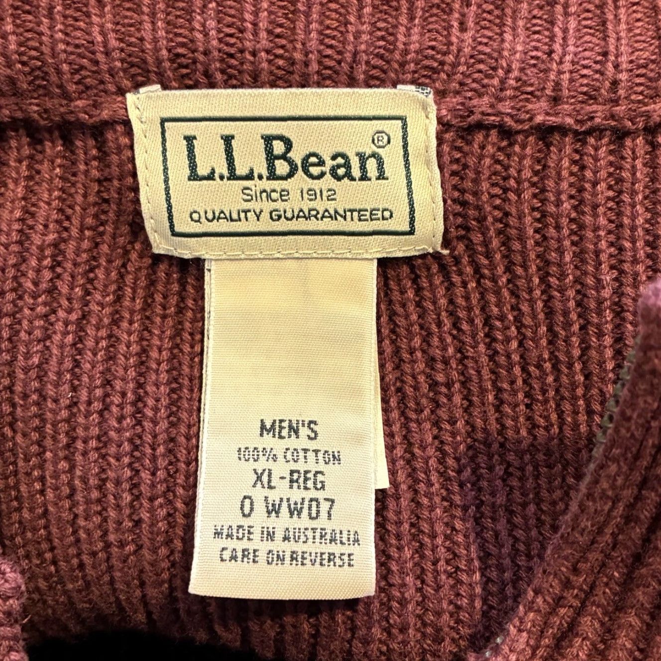 Vintage L.L. Bean Sweater Mens XL Burgundy Full Zip Mock Neck Cotton Pockets Zipper Heavyweight Knit Size US XL / EU 56 / 4 - 5 Thumbnail
