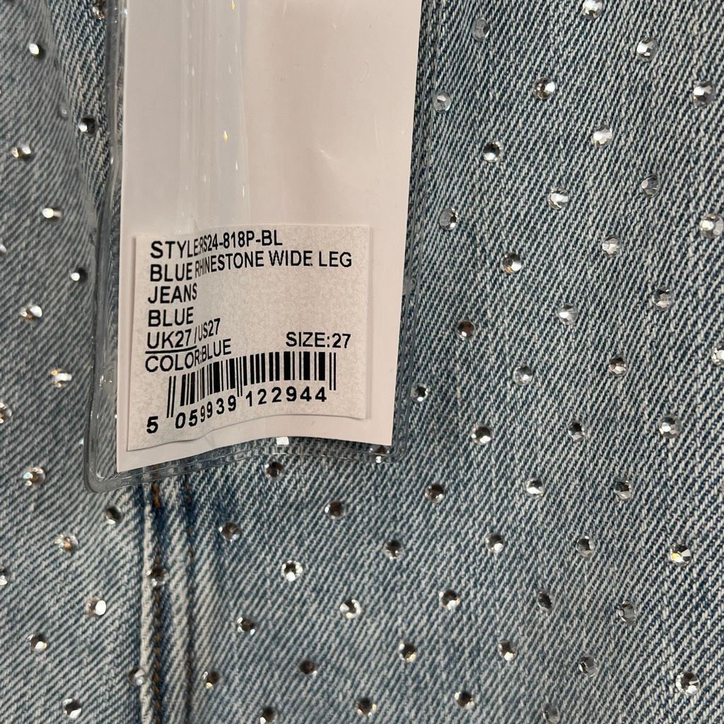 Self-Portrait NWT Self-Portrait Blue Rhinestone Wide-Leg Jeans Size 27 Size 27" / US 4 / IT 40 - 9 Thumbnail