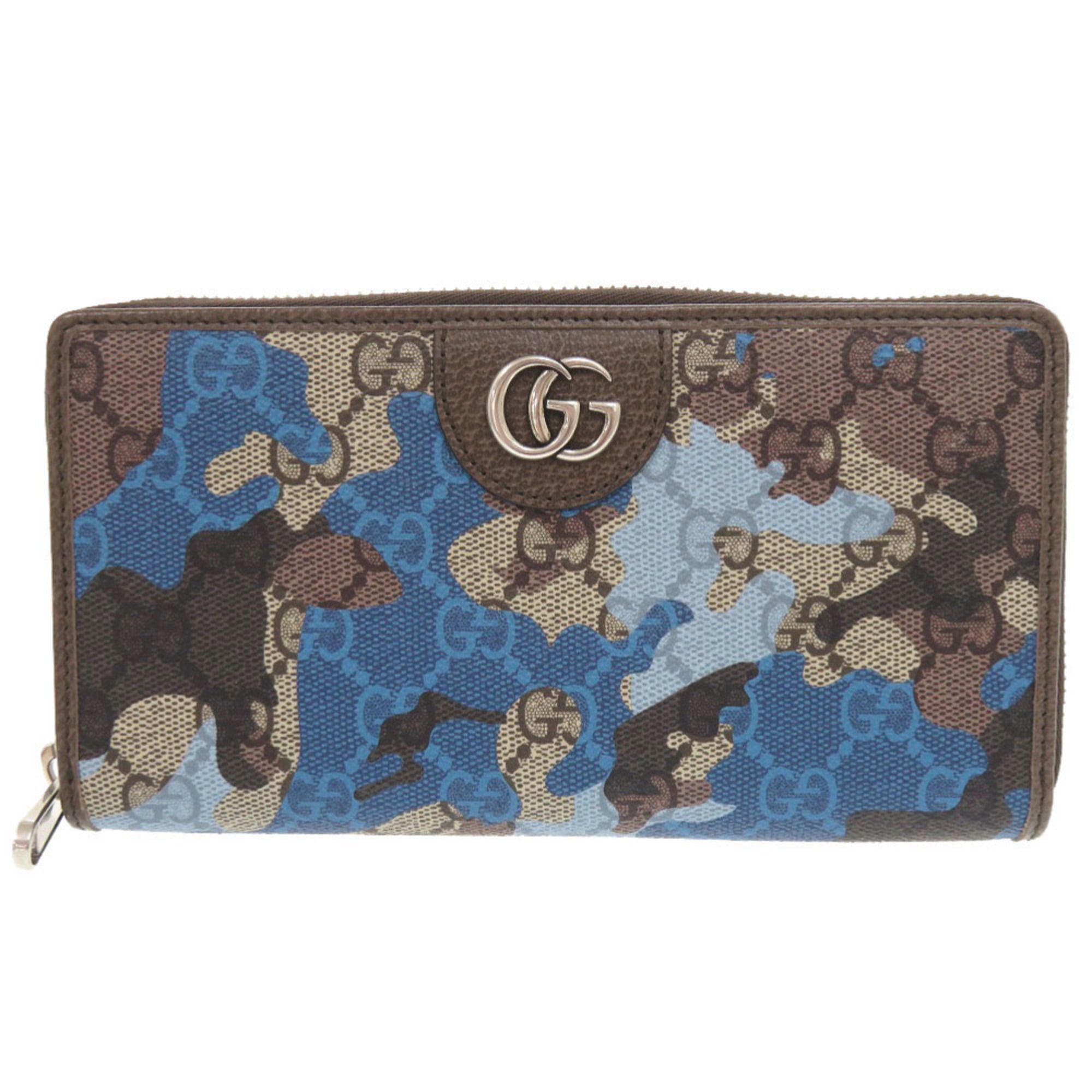 Gucci Like New Gucci GG Camouflage Pattern 834694 Blue Beige Round Zip Long Wallet 1084GUCCI Size ONE SIZE - 1 Thumbnail