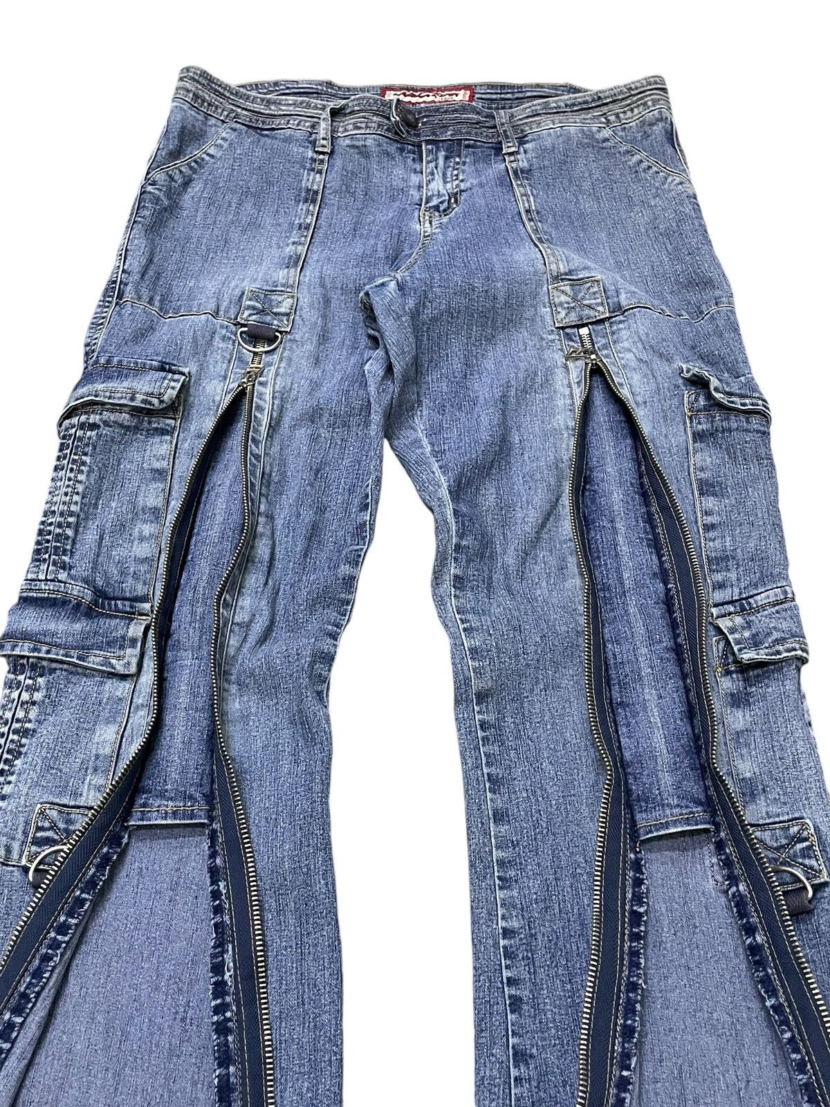 5351 POUR LES HOMMES × Tornado Mart Super Flared Vanilla Star Asymmetrical Cargo Denim Pants Size US 32 / EU 48 - 9 Thumbnail