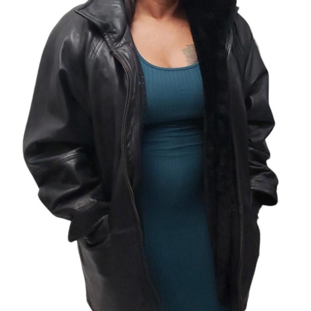 Designer Black Leather Lined Ladies Winter Coat M Size M / US 6-8 / IT 42-44 - 2 Thumbnail
