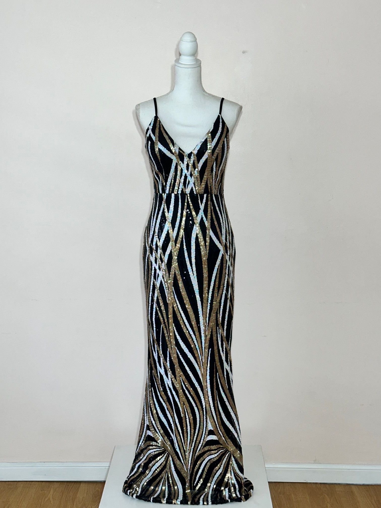 Art Deco Style Palm Design VNeck Sequin Gown