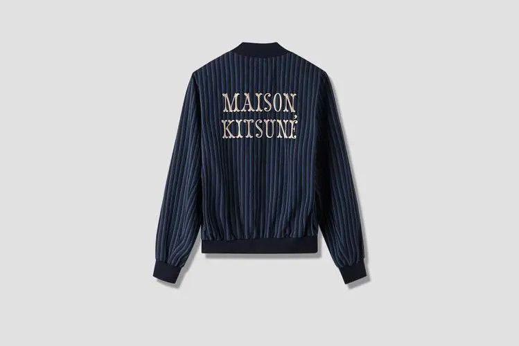 メゾンキツネ STRIPES SEERSUCKER TEDDY サイズM Maison Kitsune Maison Kitsuné Stripes Seersucker Teddy Jacket Navy