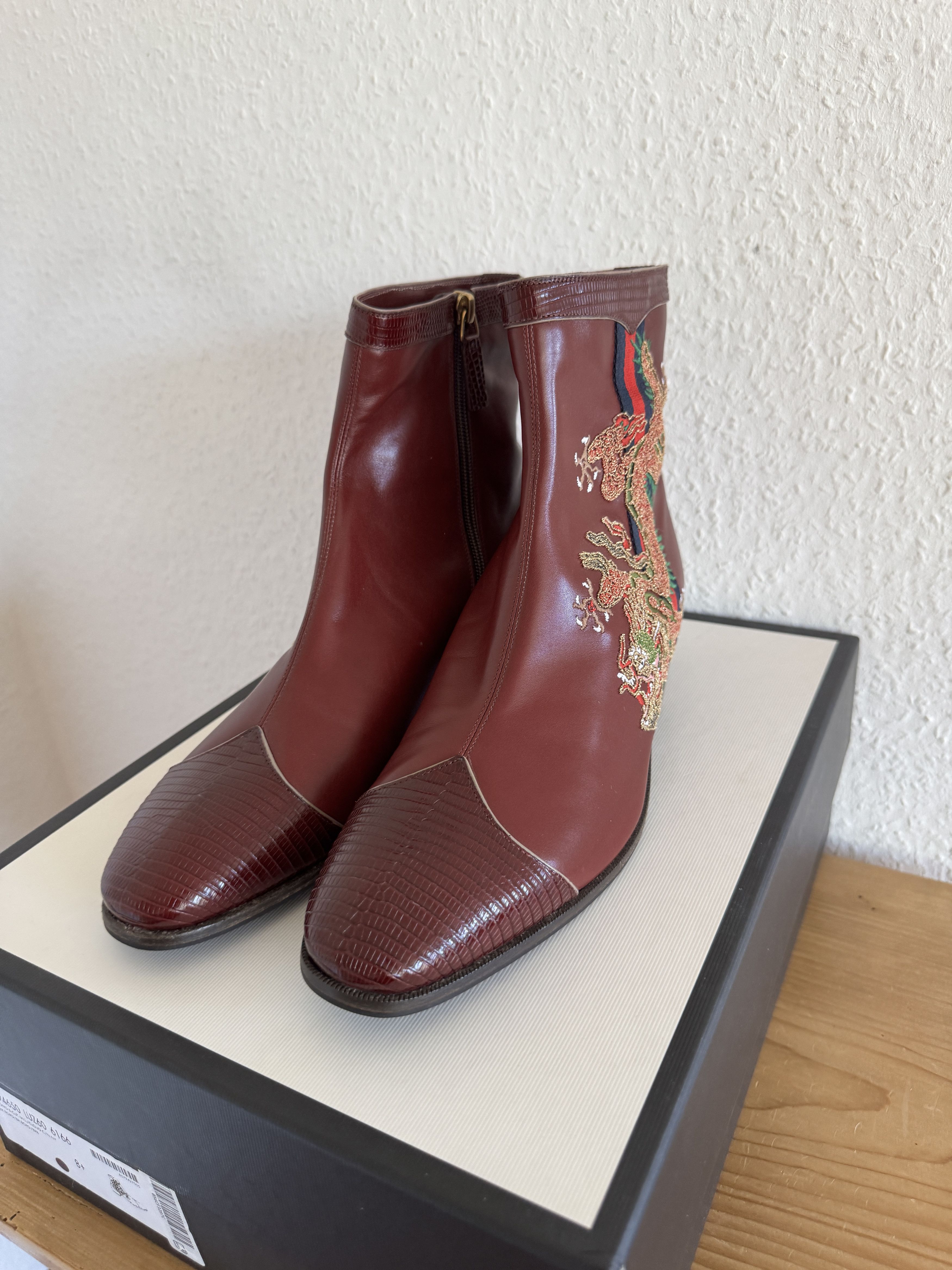 Gucci Red Leather Dragon Embroidery Boots Size US 8.5 / EU 41-42 - 4 Thumbnail