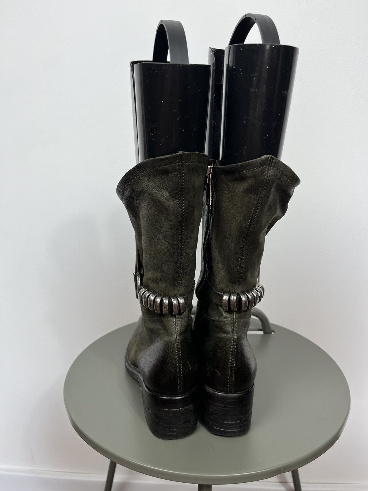 A.S.98 A.S.98 Leather Boots Green Women EU 38 Biker Buckle Zip Size US 7 / IT 37 - 7 Thumbnail