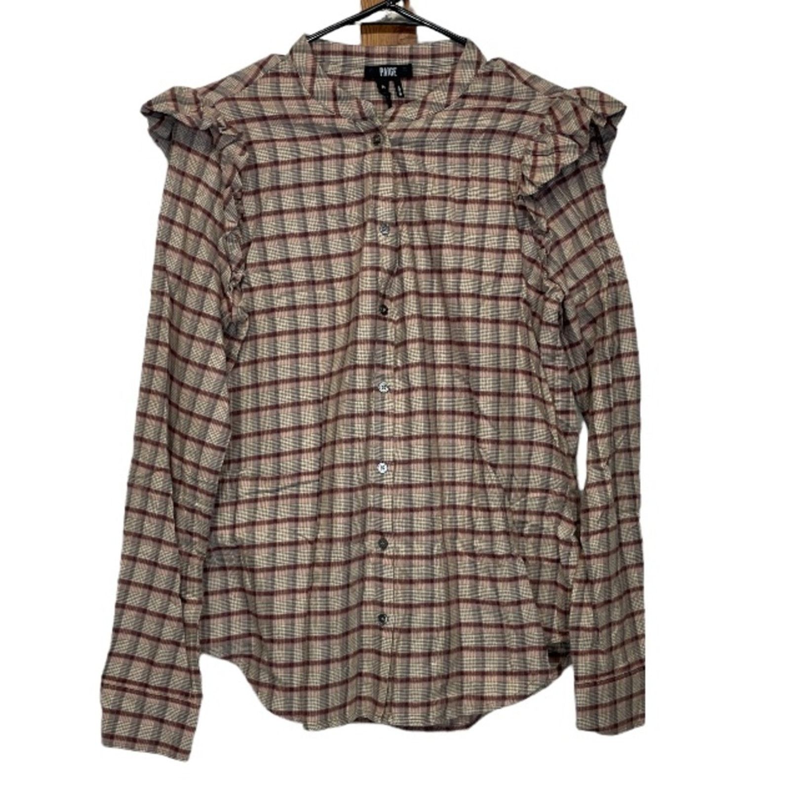 Paige Paige Jenelle Ruffle Plaid Long Sleeve Button Down Shirt Size M / US 6-8 / IT 42-44 - 3 Thumbnail
