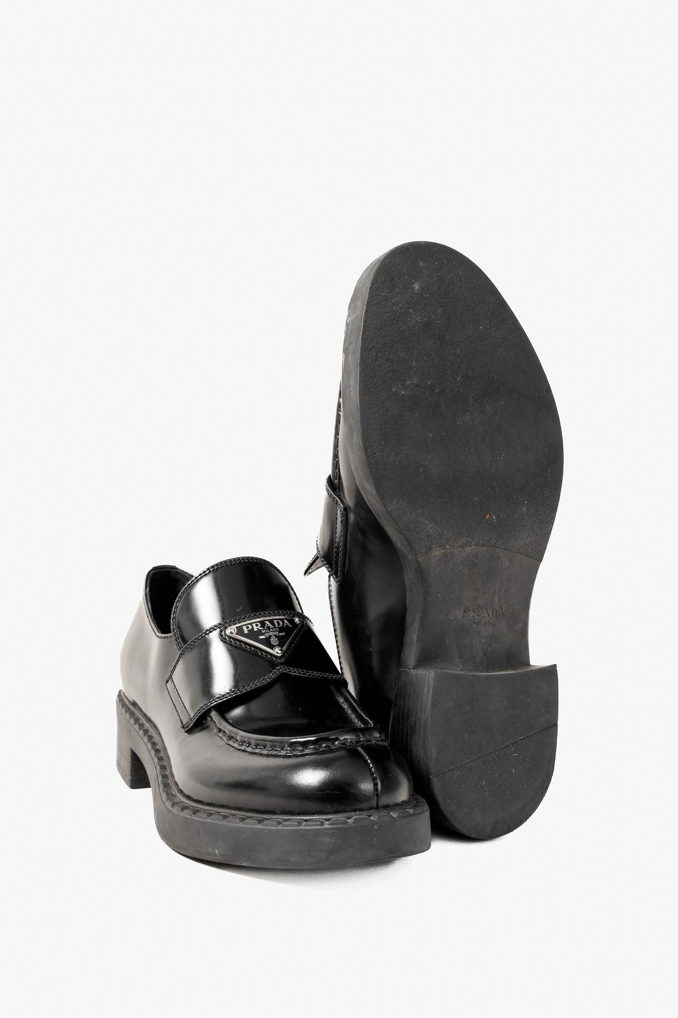 Prada Prada Nero Spazzolato Leather Triangle Logo Loafers Size US 6.5 / IT 36.5 - 4 Thumbnail