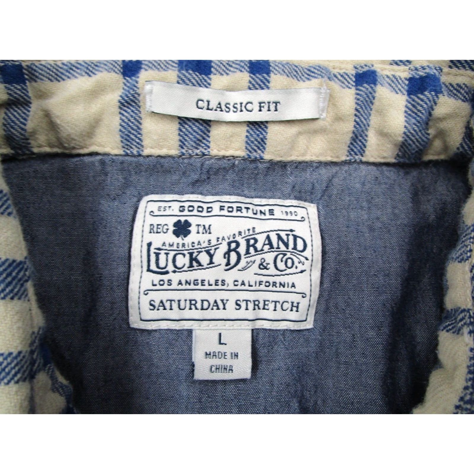 Lucky Brand Lucky Brand Shirt Adult Large Blue Check Satuday Stretch Button-Up Pearl Snaps Pockets Cotton Blend Classic Fit Mens Size US L / EU 52-54 / 3 - 3 Thumbnail