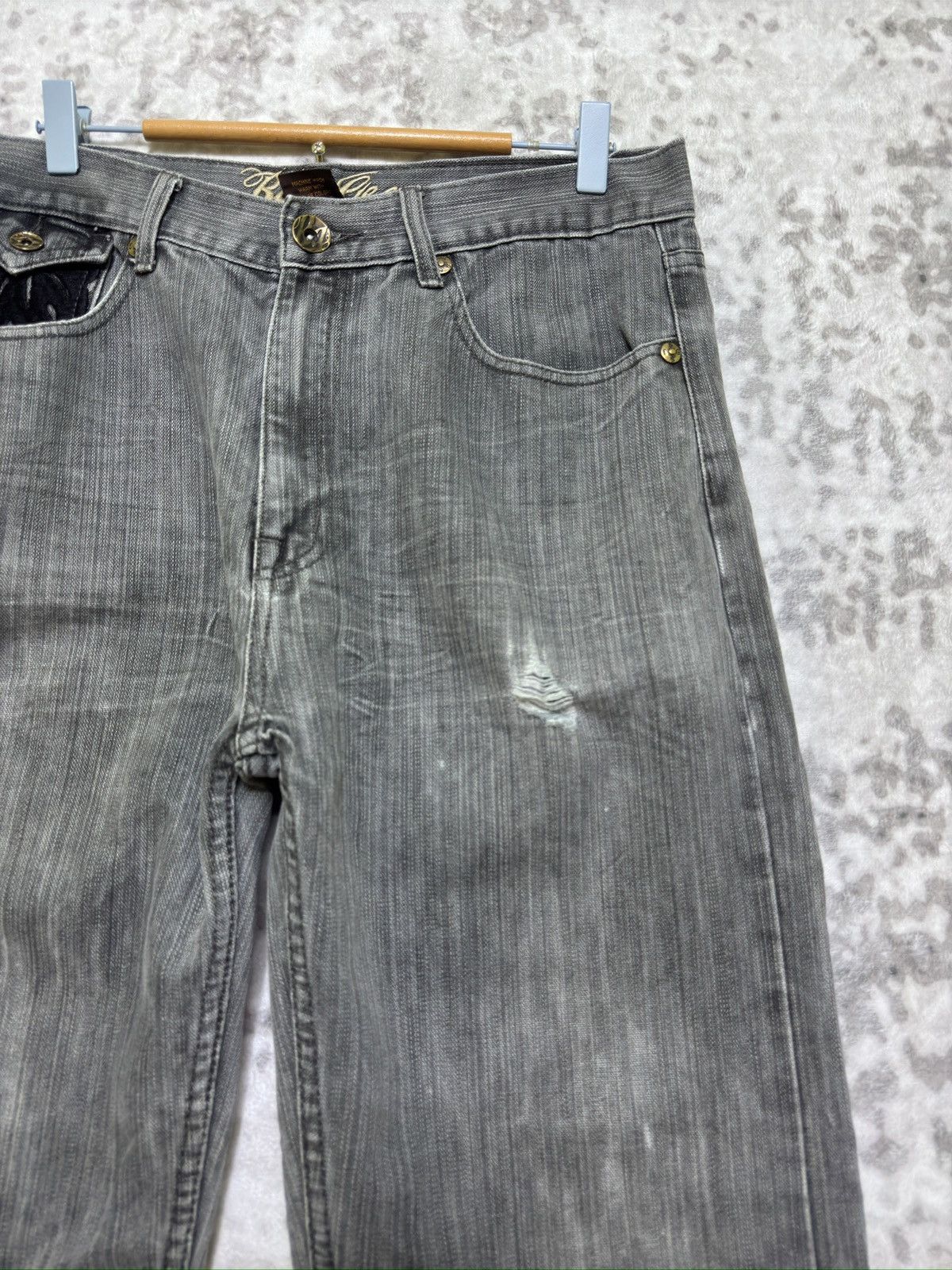 Japanese Brand Vintage Blue Gear Jeans Distressed Black Wing Embroidery Size US 32 / EU 48 - 5 Thumbnail