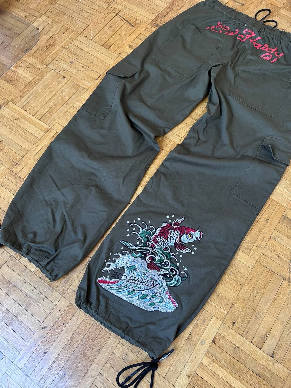 Ed Hardy Ed Hardy Pants Olive Logo Wide Leg Cargo Baggy Drill Size US 30 / EU 46 - 4 Thumbnail