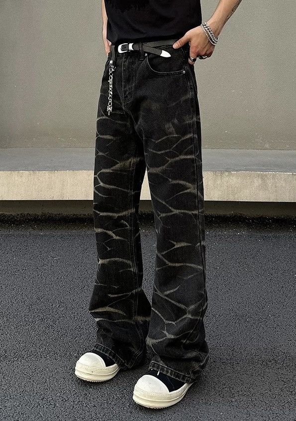 Japanese Brand × Vintage Retro fashion wavy print flared punk jeans pants Size US 33 - 2 Thumbnail