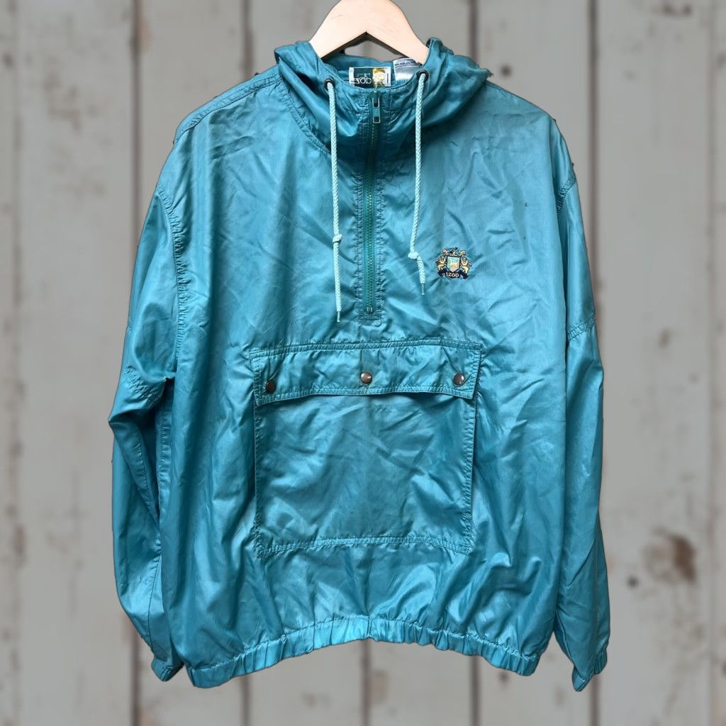 Izod VINTAGE IZOD Windbreaker Jacket Hooded Green Nylon | Unisex Adults L | Lightweight Water Resistant Pockets Crest Logo Size US L / EU 52-54 / 3 - 1 Thumbnail