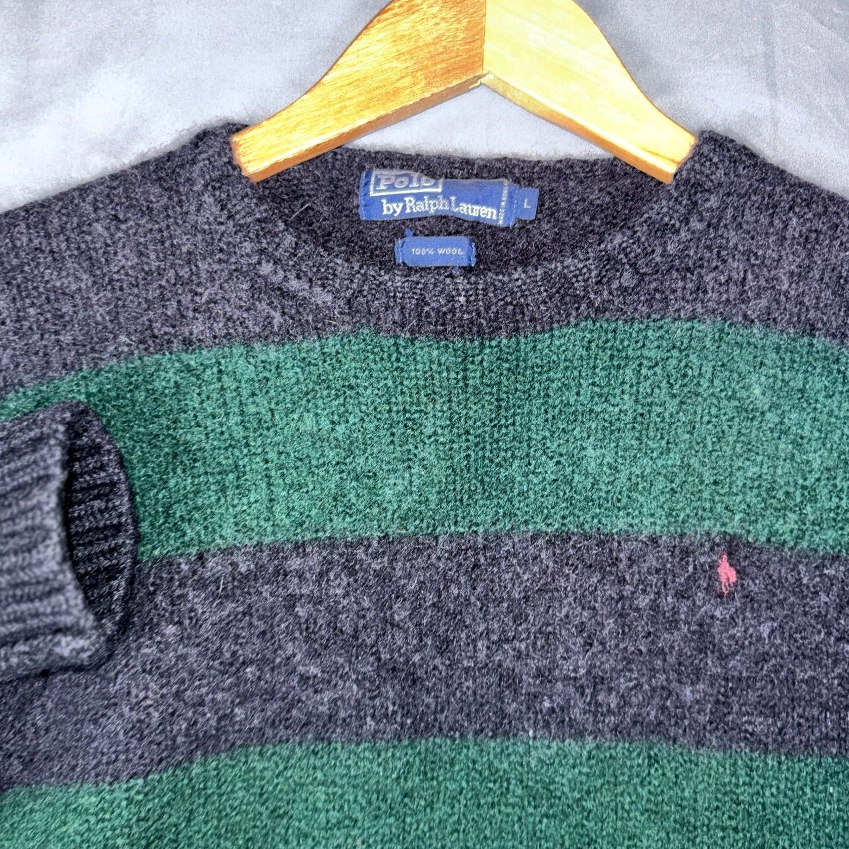 Polo Ralph Lauren VINTAGE Polo Ralph Lauren Striped Wool Crewneck Sweater Green Navy Size L Size US L / EU 52-54 / 3 - 4 Thumbnail