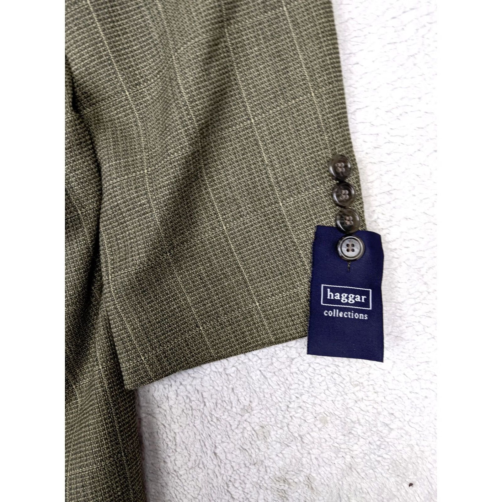 Vintage Hagger Blazer 42S Beige Windowpane Wool Blend 2 Button Single-Breasted Notch Lapel Mens Jacket Size 42R - 2 Thumbnail