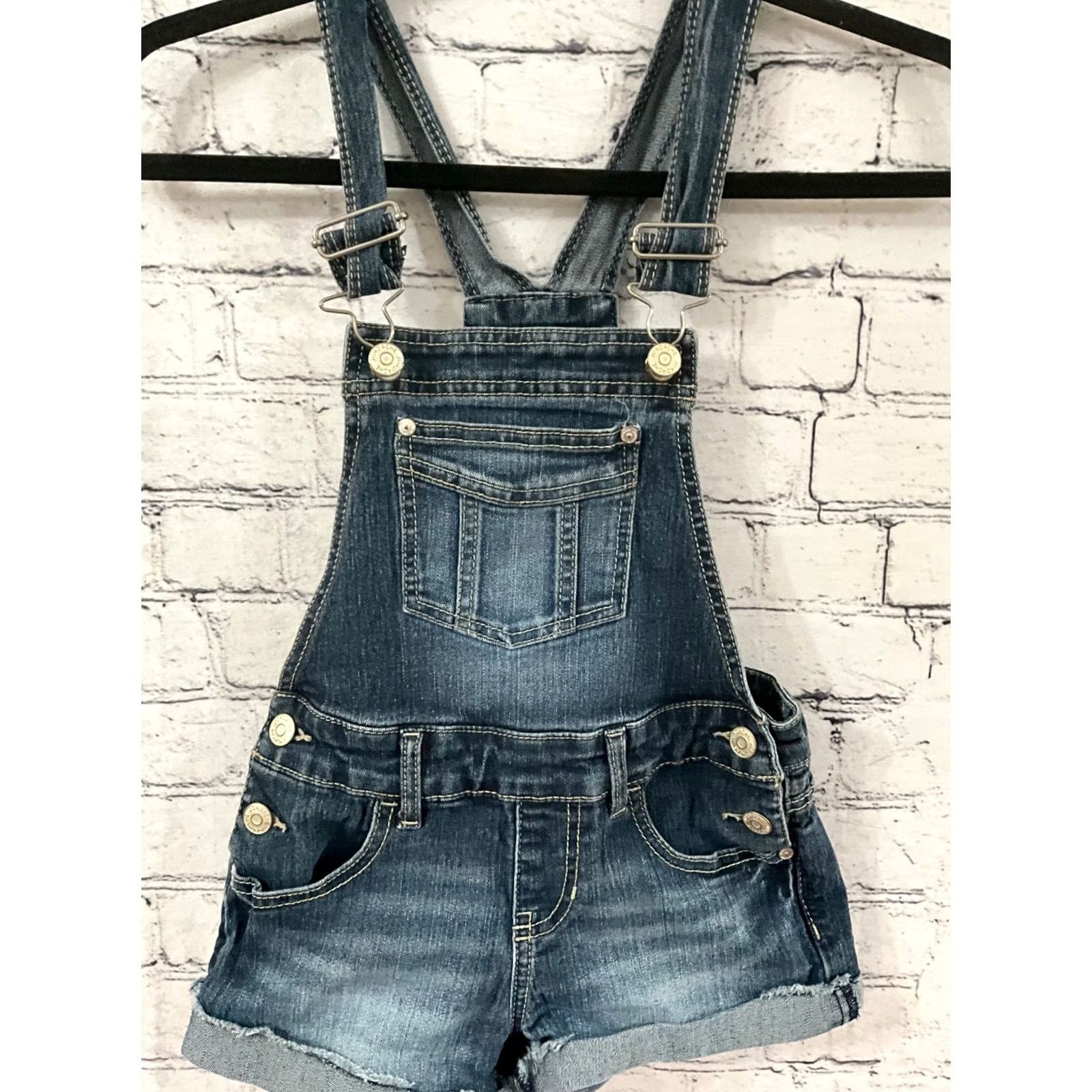 Jordache Jordache Denim Overalls Juniors Size 7/8 Y2K 90's Distressed Blue Cuffs Women's Overall Sleeveless Square Neck Pockets Regular 90s Summer Spring Blue Size 40" / US 18 - 2 Thumbnail