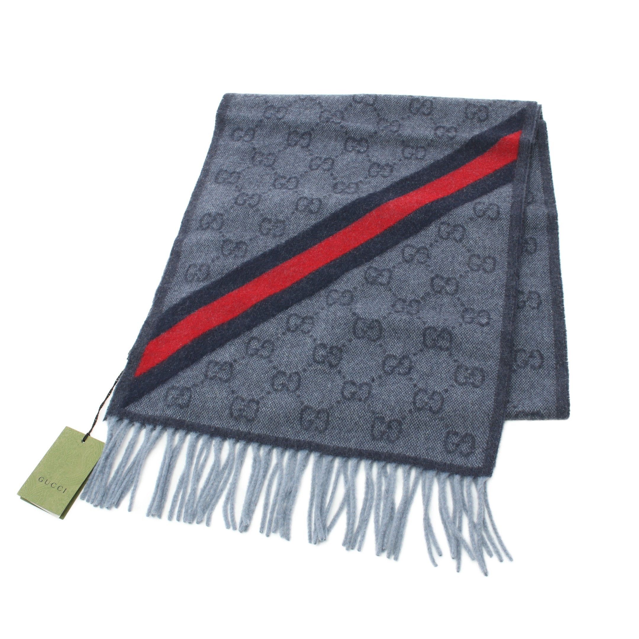 Gucci Gucci Scarf Wool Blue Gray Navy Red Size ONE SIZE - 1 Thumbnail