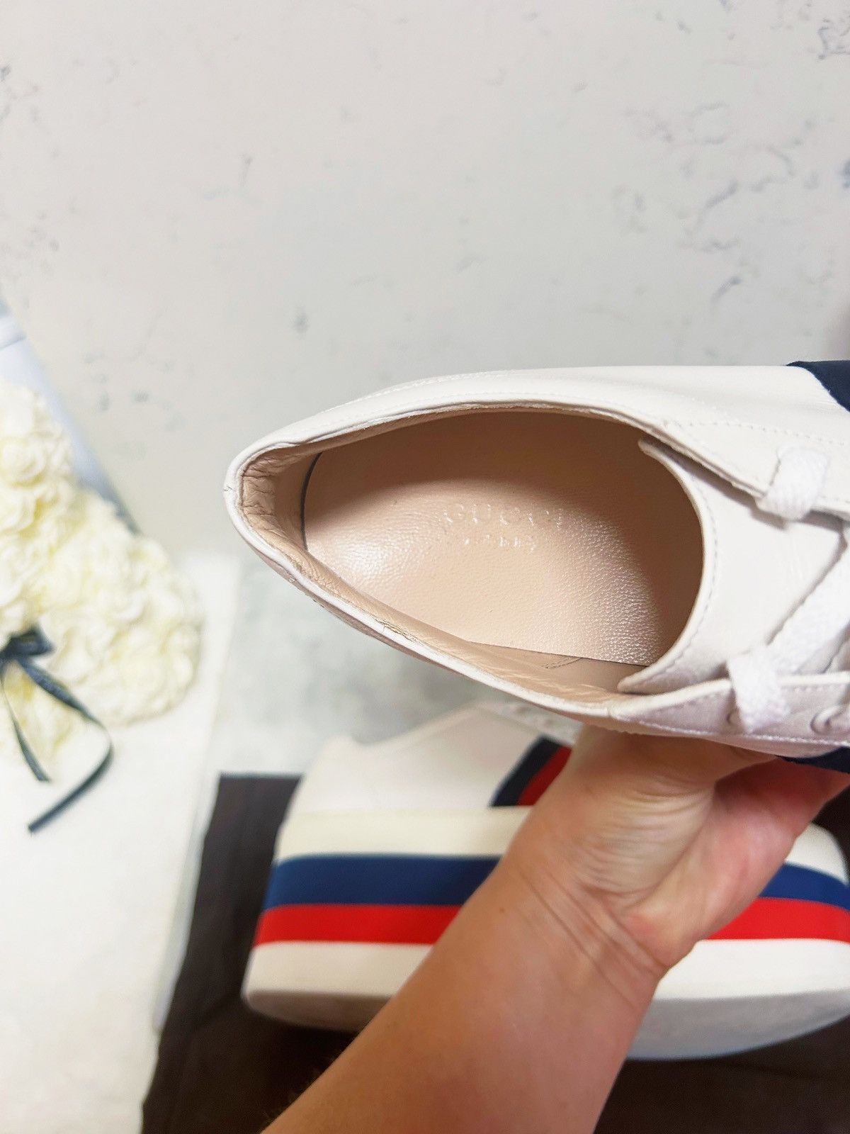 Gucci Authentic Gucci Web Striped Peggy Platform Sneakers 37.5 Size US 7.5 / IT 37.5 - 6 Thumbnail