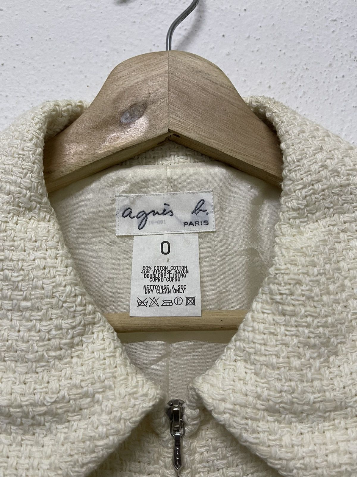 agnes b. 1990s AGNES B OFF-WHITE TEXTURED ZIPPER JACKET Size XS / US 0-2 / IT 36-38 - 6 Thumbnail