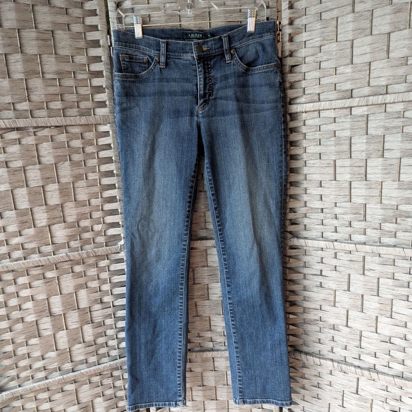 Ralph Lauren Lauren Ralph Lauren Jeans Straight Leg Denim Womens 6 Tall Medium Wash Blue 5-Pocket Pockets Zip Button Leather Patch Vintage No N/A Size 28" / US 6 / IT 42 - 2 Thumbnail