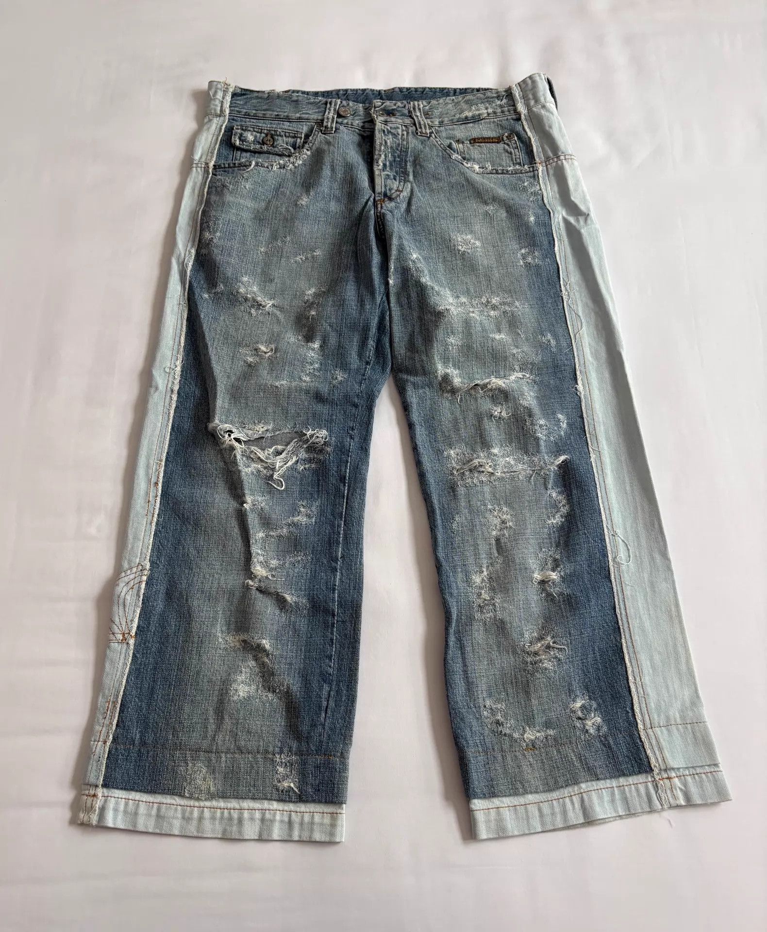 Dolce & Gabbana DG Fake Two-Tone Offset Panel Distressed Denim Shorts Size US 28 / EU 44 - 1 Thumbnail