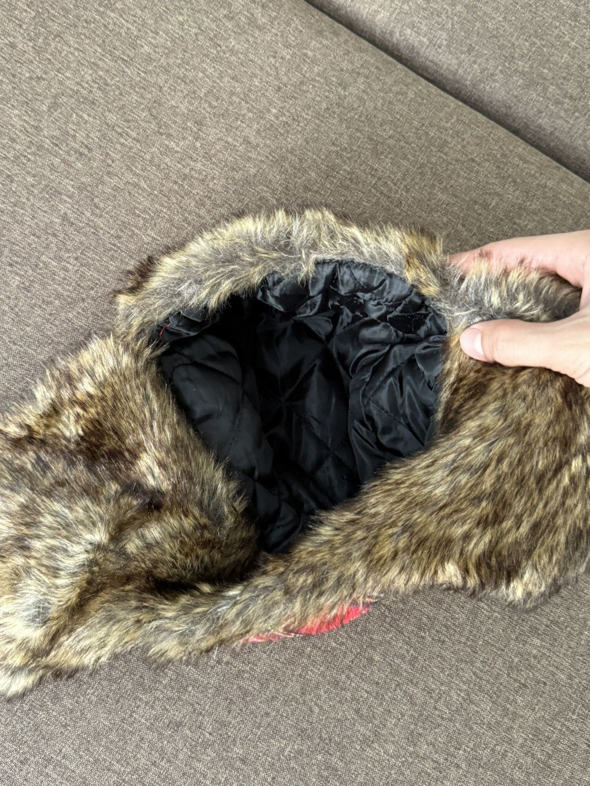 Japanese Brand × Vintage Vintage red checkered Y2K fuzzy fur ushanka hat Japanese Size ONE SIZE - 6 Thumbnail