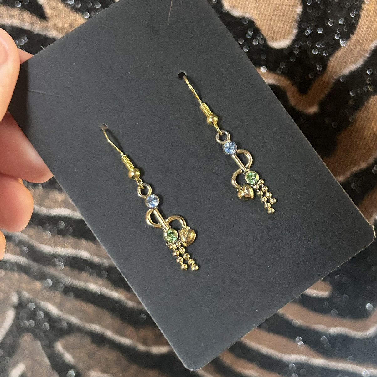 Handmade Vintage blue and green glass stone dangle earrings Size ONE SIZE - 1 Thumbnail