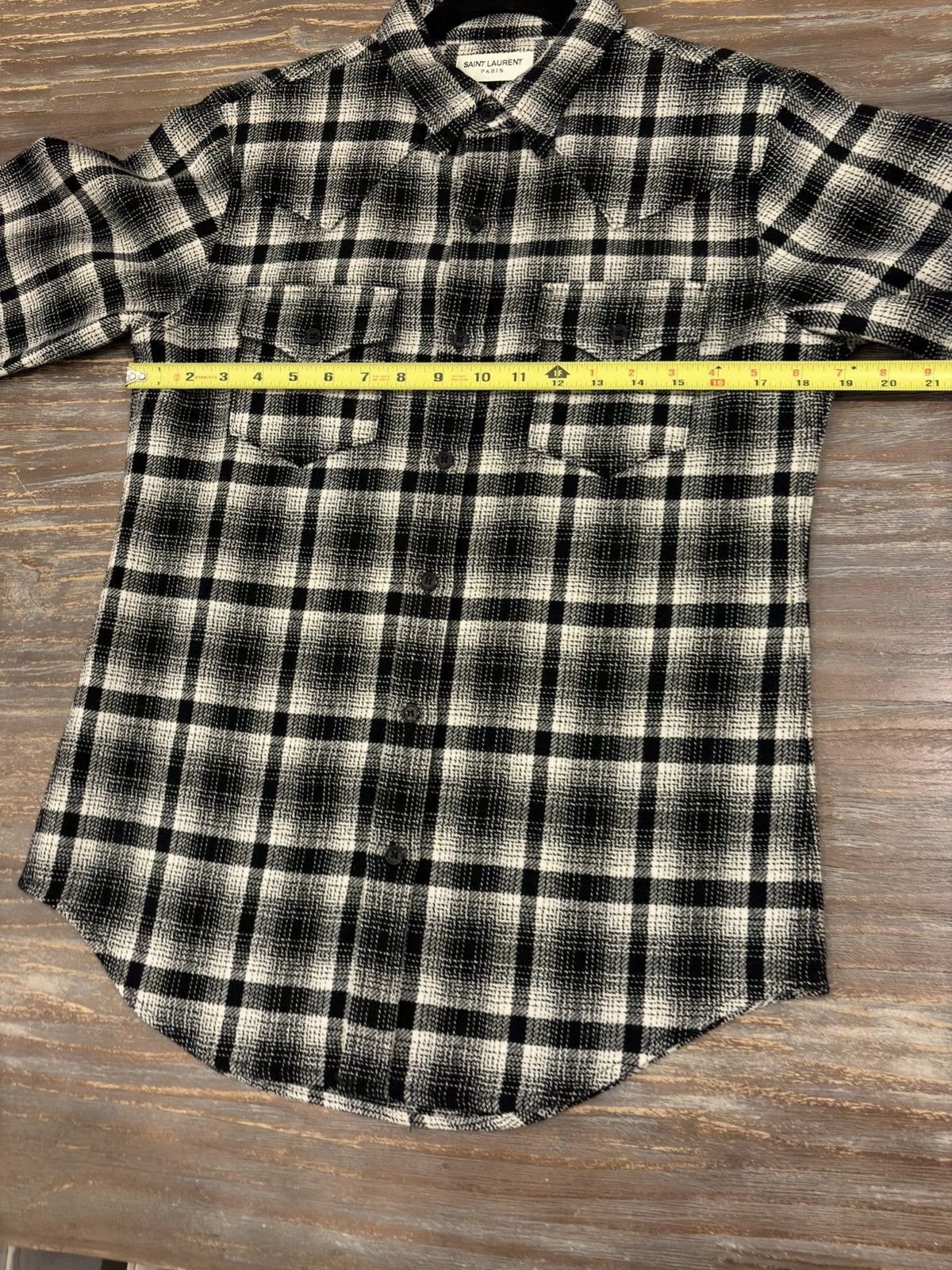 Hedi Slimane × Saint Laurent Paris 16FW Black x White Checked Wool Flannel Shirt sz S Size US S / EU 44-46 / 1 - 12 Thumbnail