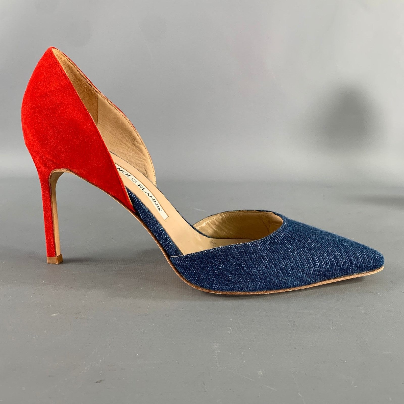 Manolo Blahnik MANOLO BLAHNIK 9.5 Blue Red Suede Two Tone Pointed Toe Pumps Size US 9.5 / IT 39.5 - 2 Thumbnail