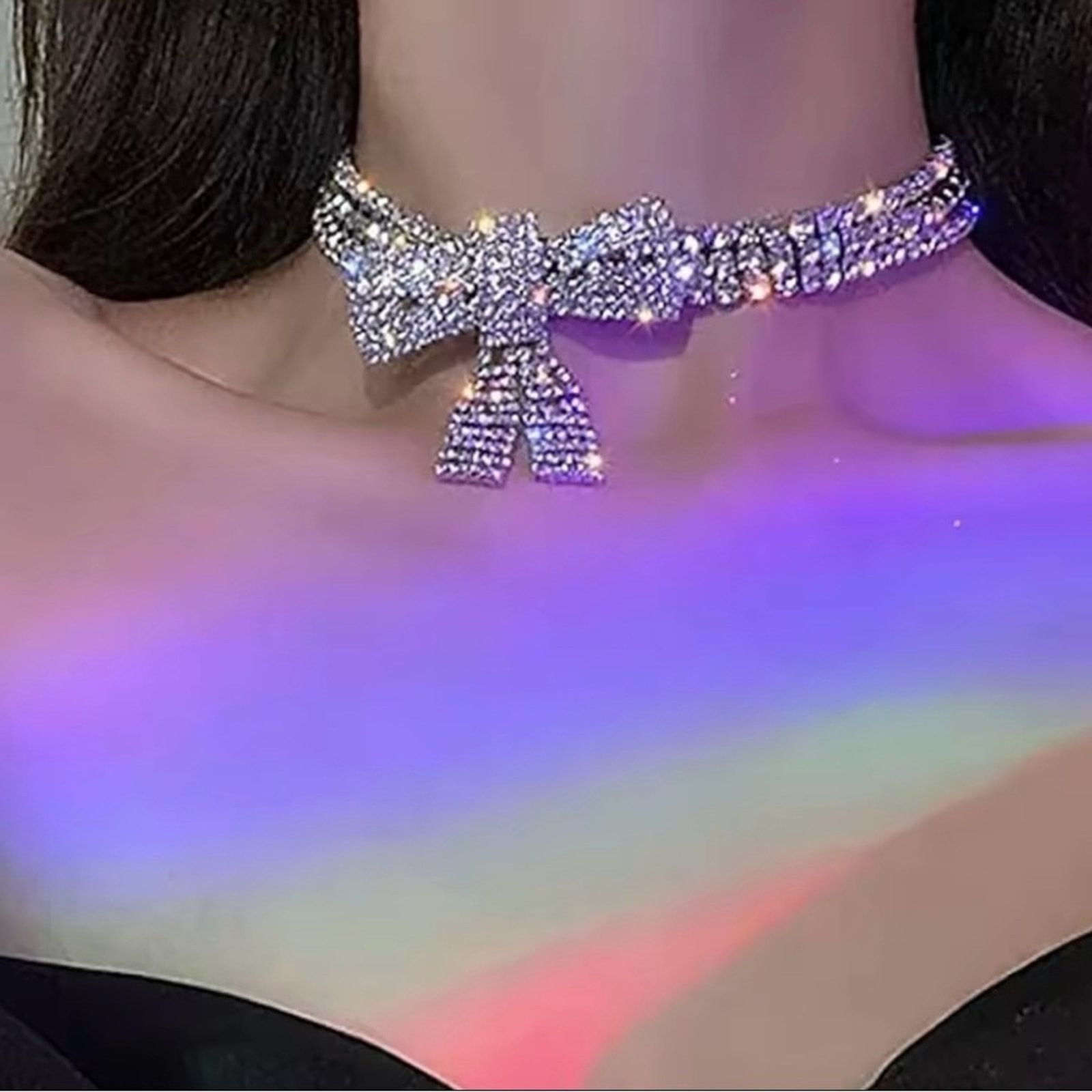 Other Rhinestone Bow Choker Necklace for Women Wedding Size ONE SIZE - 1 Thumbnail