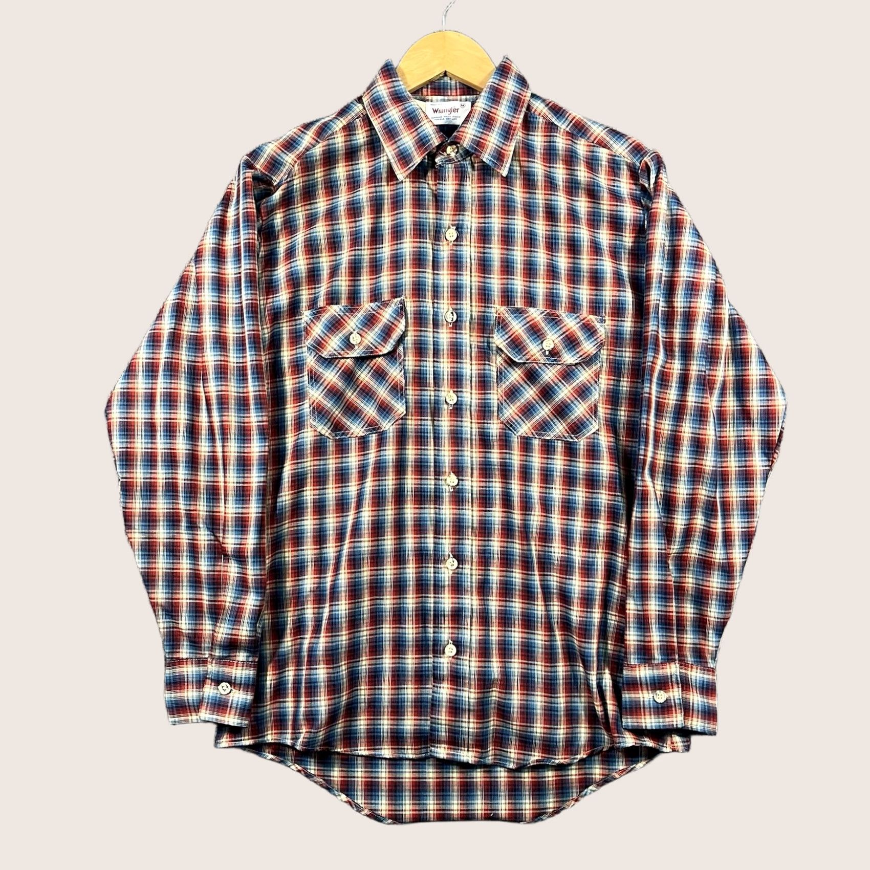 Wrangler VINTAGE Wrangler Button-Up Shirt Plaid Long Sleeve USA Brushpopper M Blue Women? No, Men Size US M / EU 48-50 / 2 - 1 Thumbnail