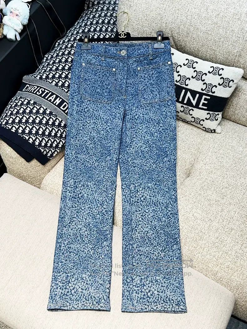 Chanel Chanel 21B blue camelia pants Size 24" / US 00 / IT 34 - 1 Thumbnail