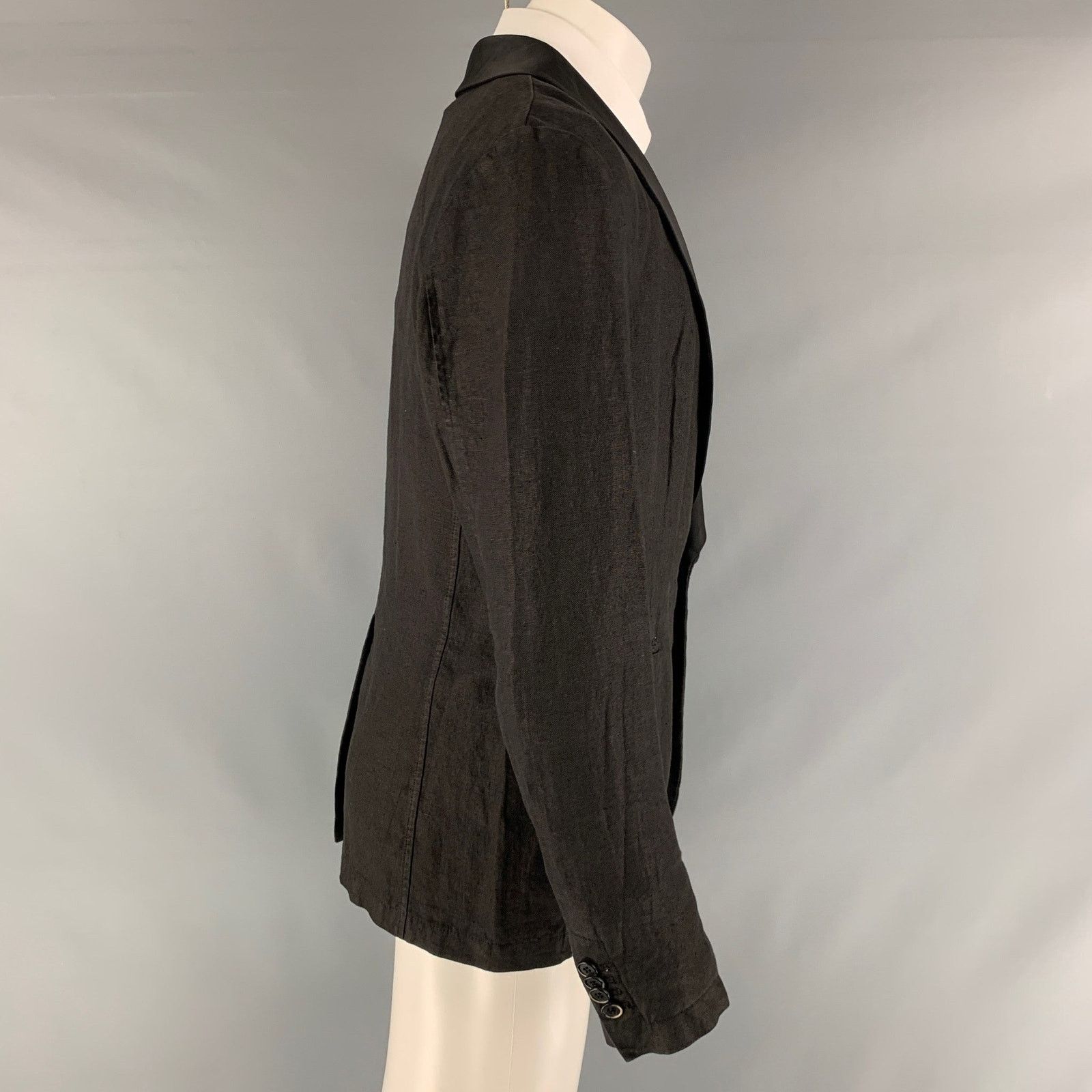 Barena BARENA Black Solid Linen Blend Shawl Collar Sport Coat Size 40R - 2 Thumbnail