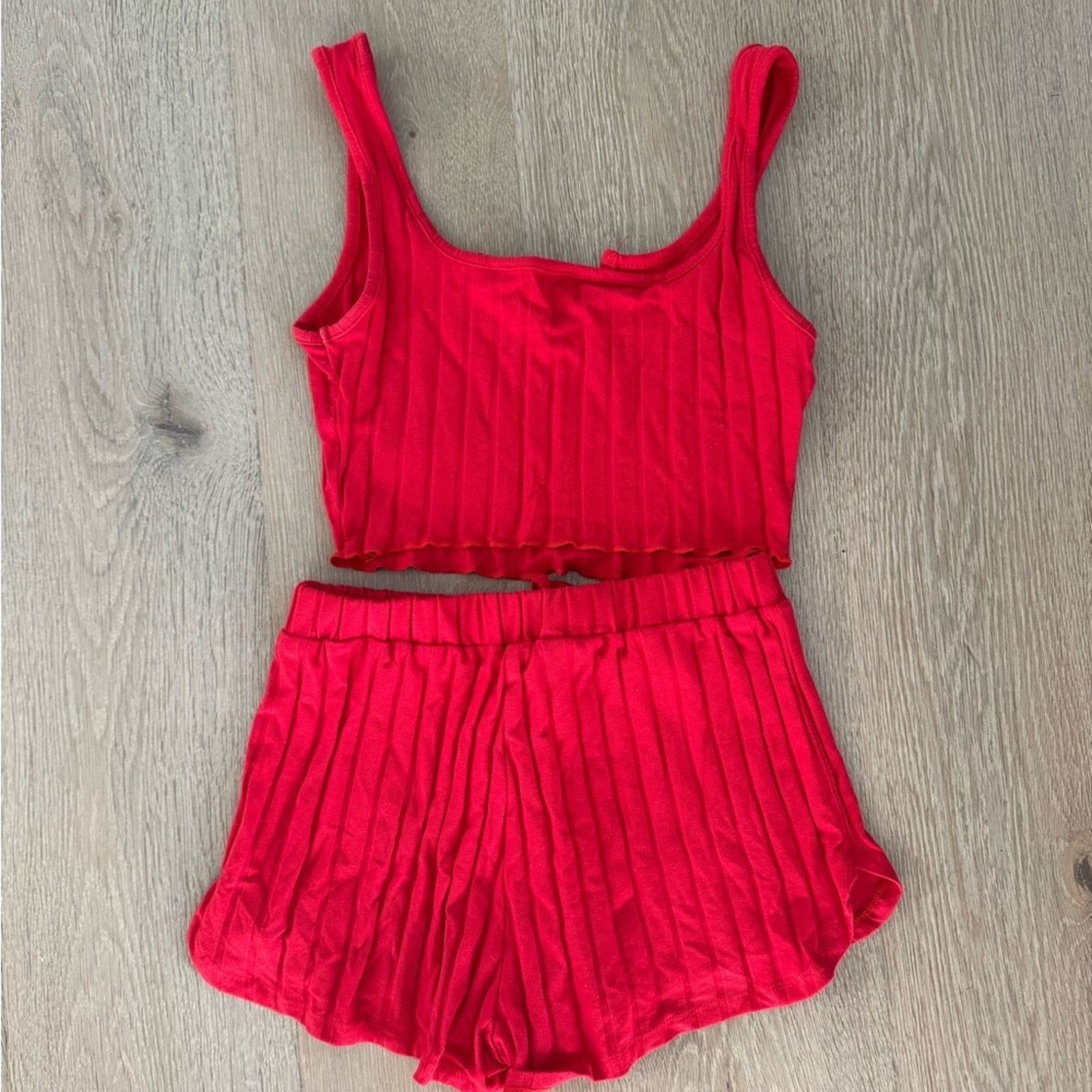 Other Vibrant Red Ribbed Top and Shorts Set size XS Size 26" / US 2 / IT 38 - 3 Thumbnail