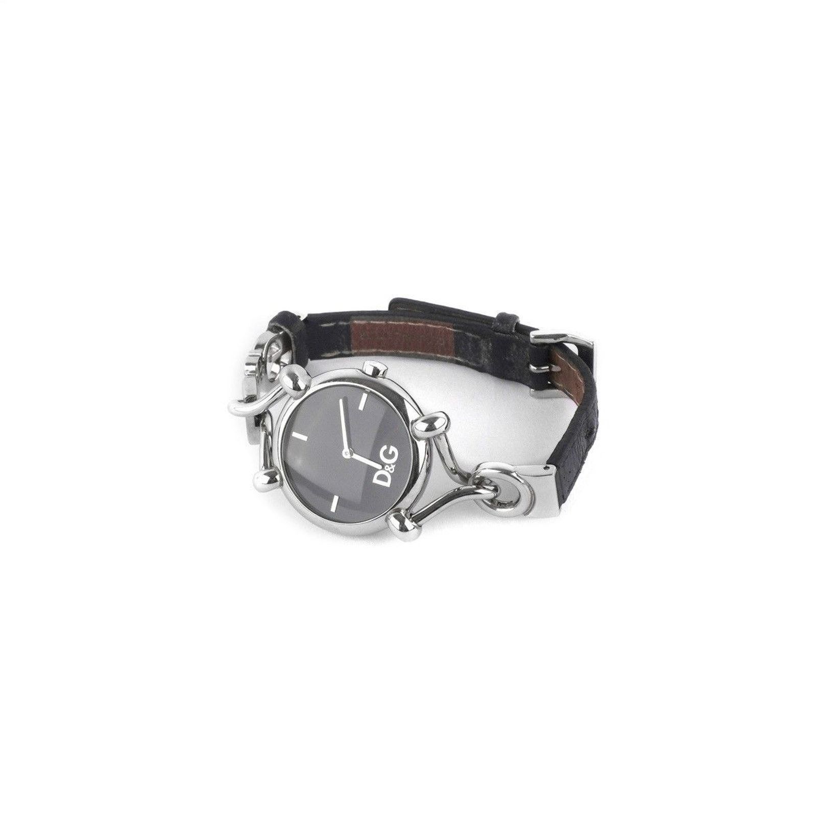 Dolce Gabbana Vintage Dolce & Gabbana Dg Silver Logo Black Leather Watch, Women's