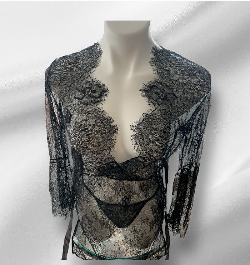 Designer NWT Long Sleeve Sheer Dress Robe Thong Set Black Size M / US 6-8 / IT 42-44 - 9 Thumbnail