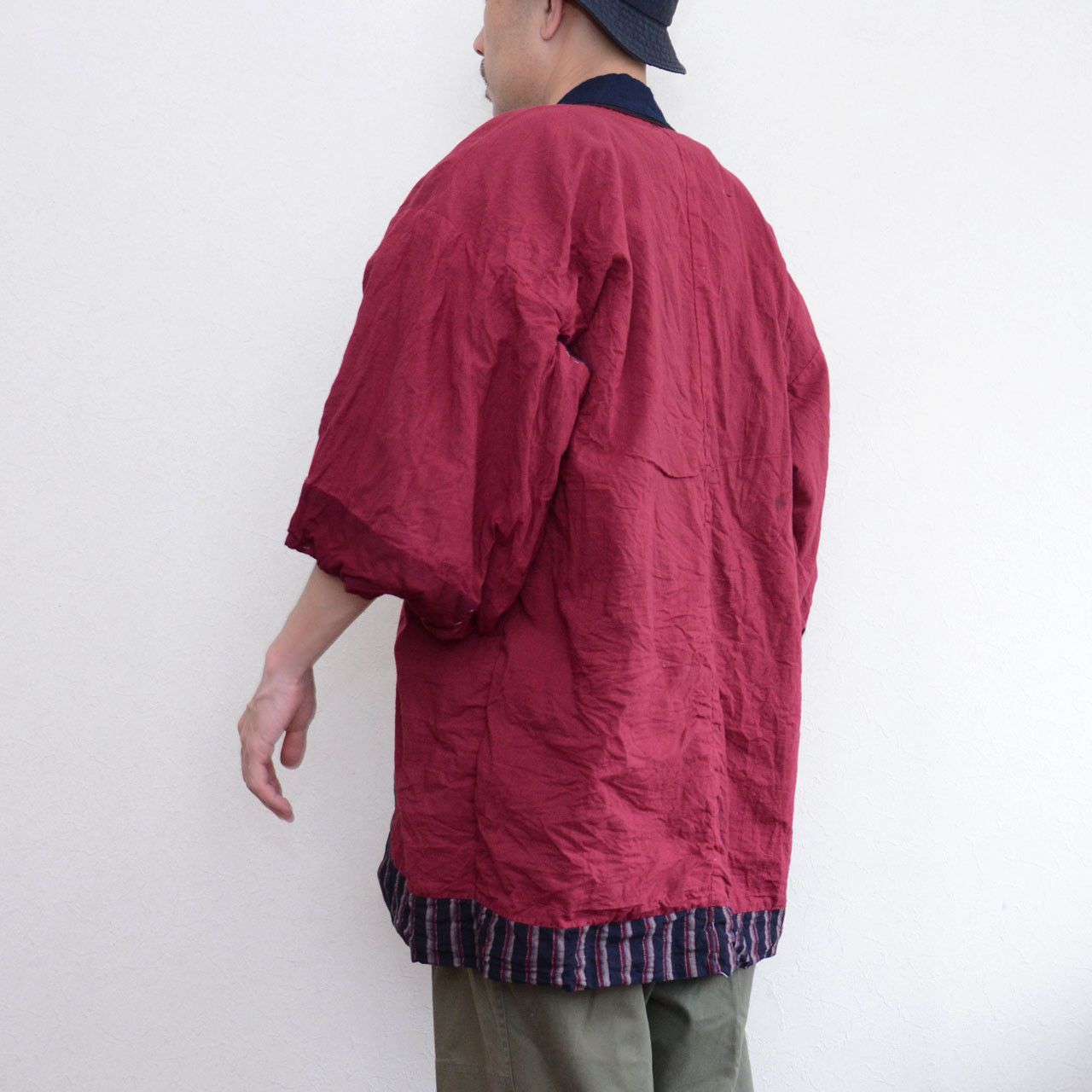 Other Vintage Japanese Noragi Jacket Indigo Collar Maroon Cotton Size US M / EU 48-50 / 2 - 13 Thumbnail