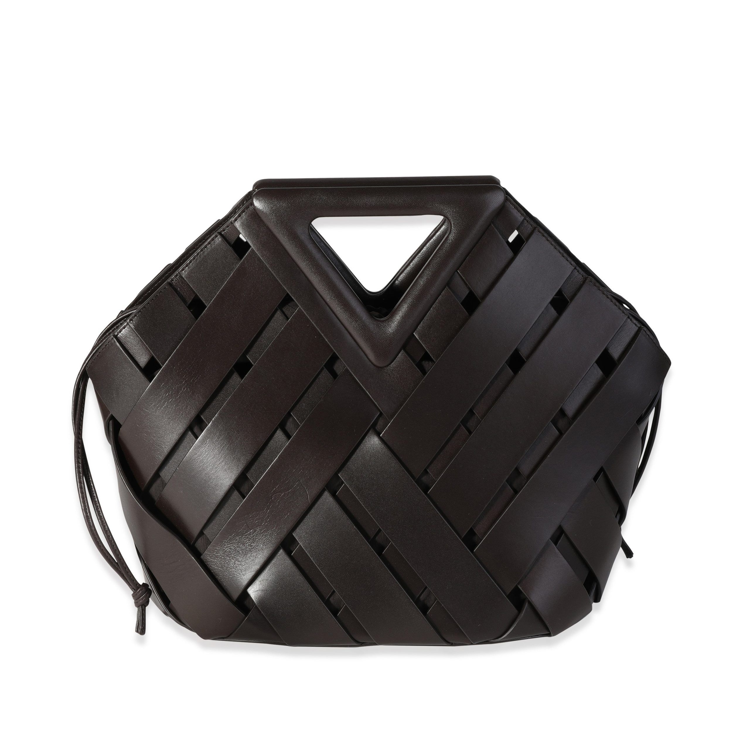 image of Bottega Veneta Dark Brown Leather V Woven Drawstring Tote Bag, Women's