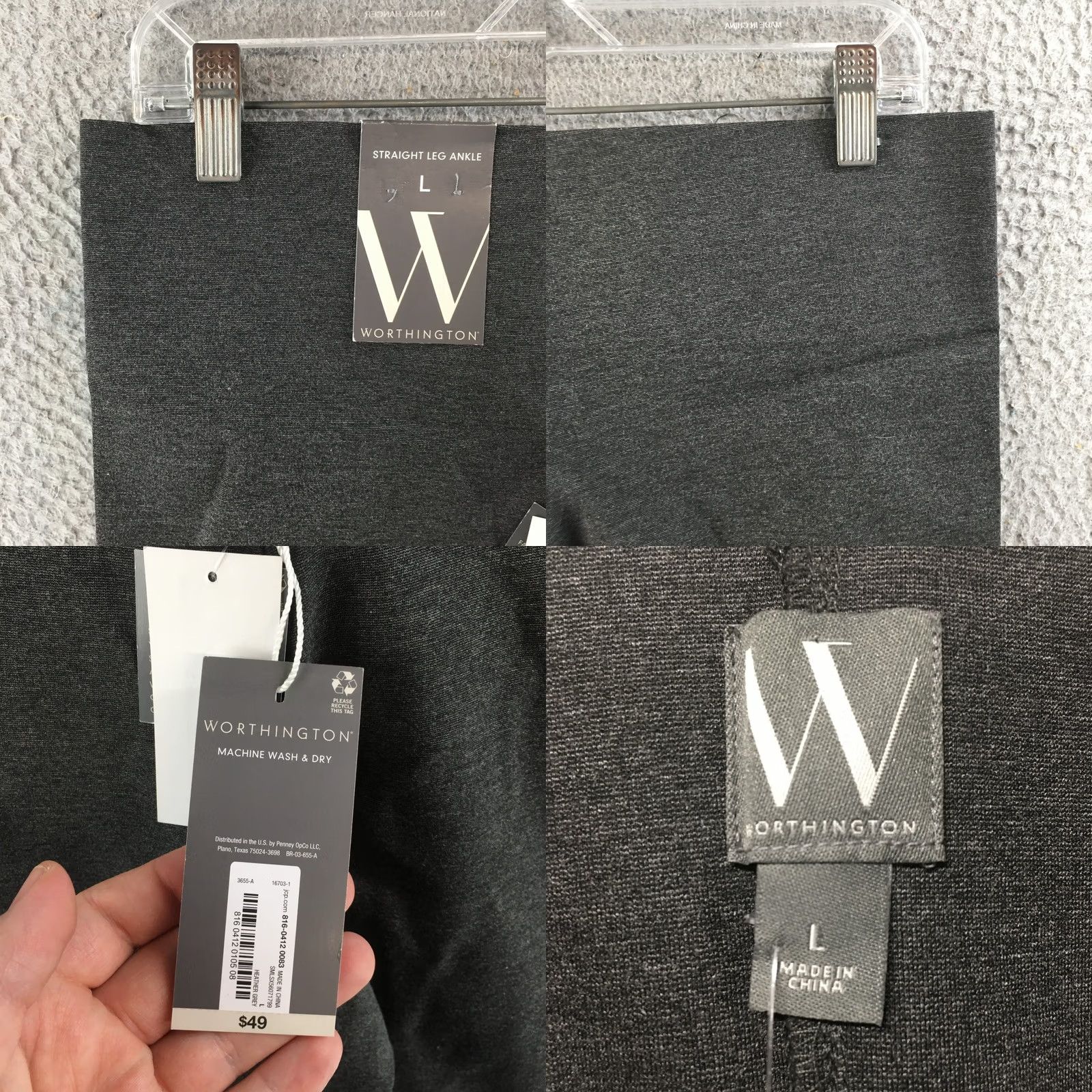Worthington Worthington Pants Womens L Heather Gray Pull-On Straight Leg Ankle Stretch NEW Size 36" / US 14 / IT 50 - 9 Thumbnail