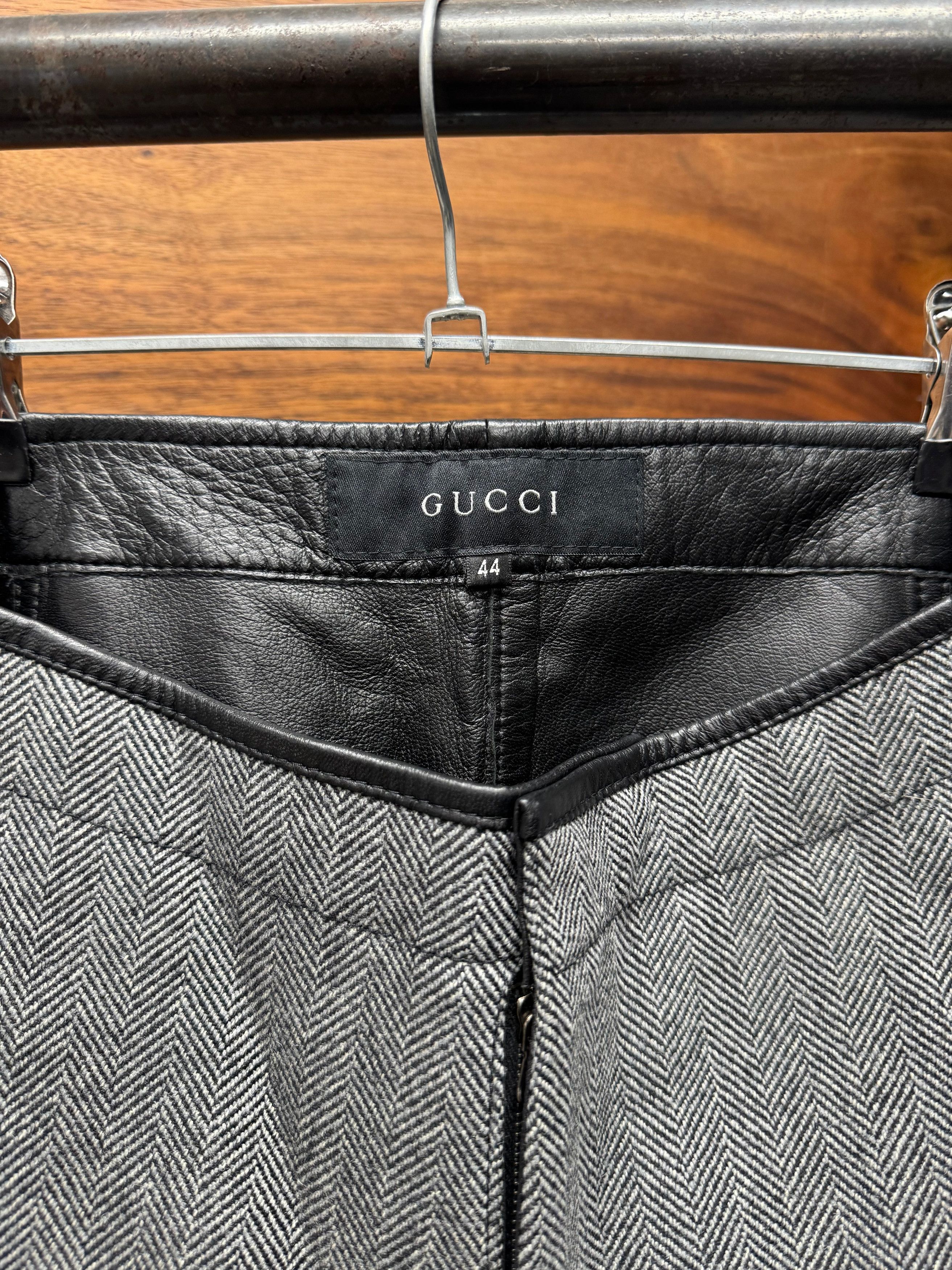 Gucci AW2000 Gucci by Tom Ford Herringbone/Leather Biker Pants Size US 29 - 4 Thumbnail