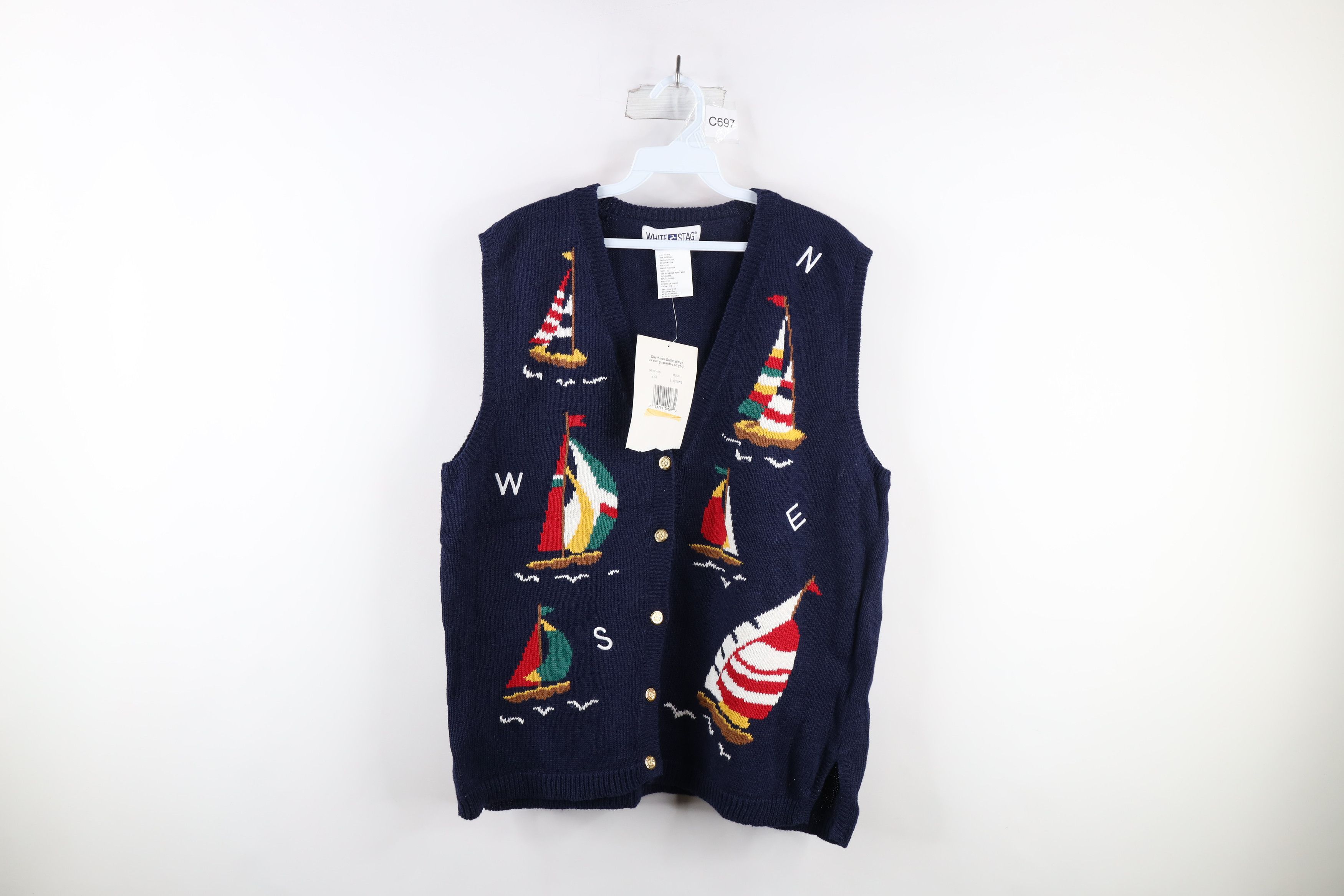 Vintage Deadstock Vintage 90s Streetwear Sailing Knit Sweater Vest Size XL / US 12-14 / IT 48-50 - 1 Thumbnail
