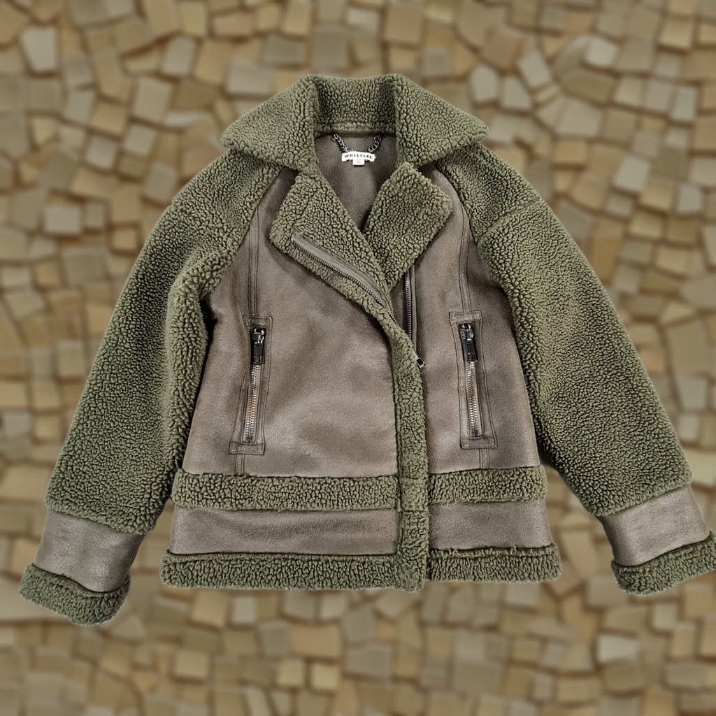 Whistles Whistles Womens Jacket Green XS Borg Biker Fleece Relaxed Fit Size XS / US 0-2 / IT 36-38 - 1 Thumbnail