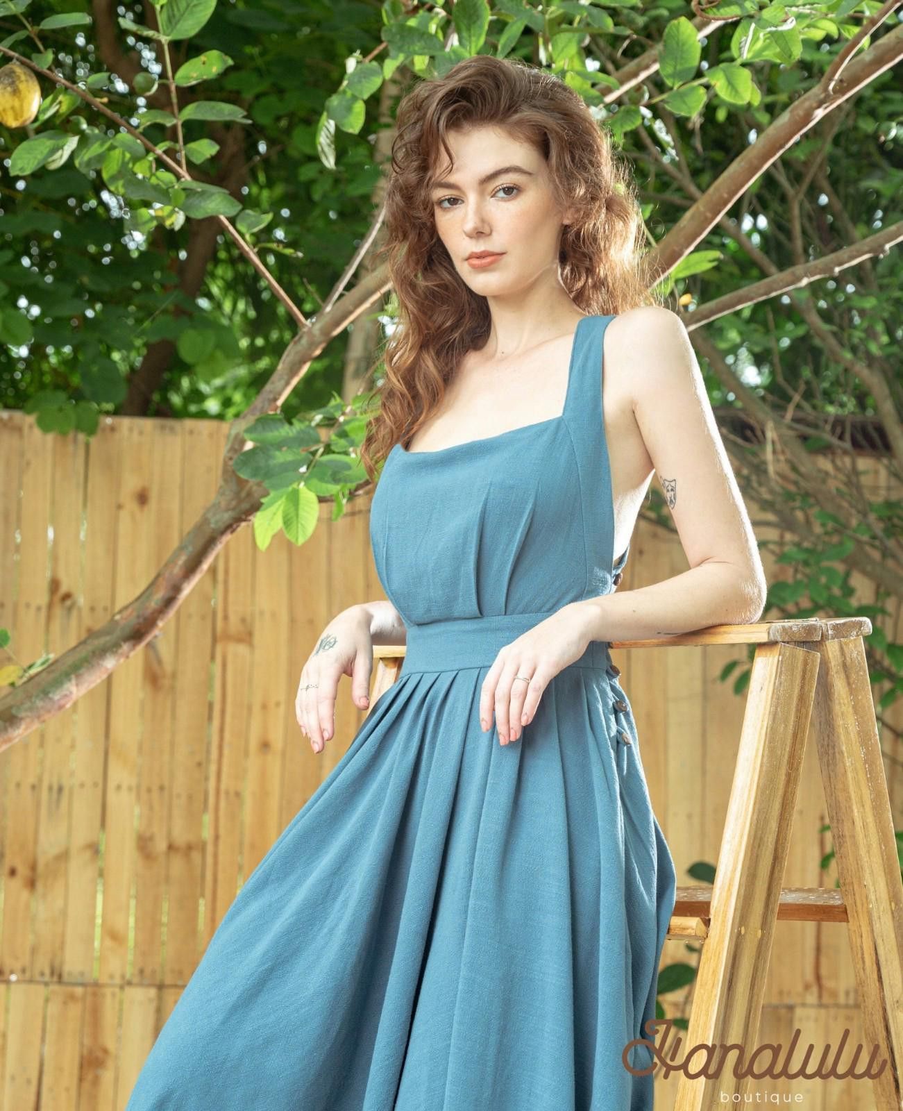 Other HANALULU Handmade Linen Apron Pinafore Dress in Stone Blue Size S / US 4 / IT 40 - 2 Thumbnail