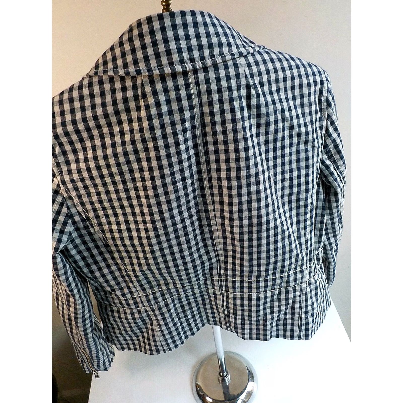 J.Crew J CREW Check Moto Style Jacket Asymmetrical Zip Blue/Ivory Cotton Blend SZ 4 Jacket Women Short 4 Blue Ivory Check Zippered Pockets Great Condition Size S / US 4 / IT 40 - 6 Thumbnail