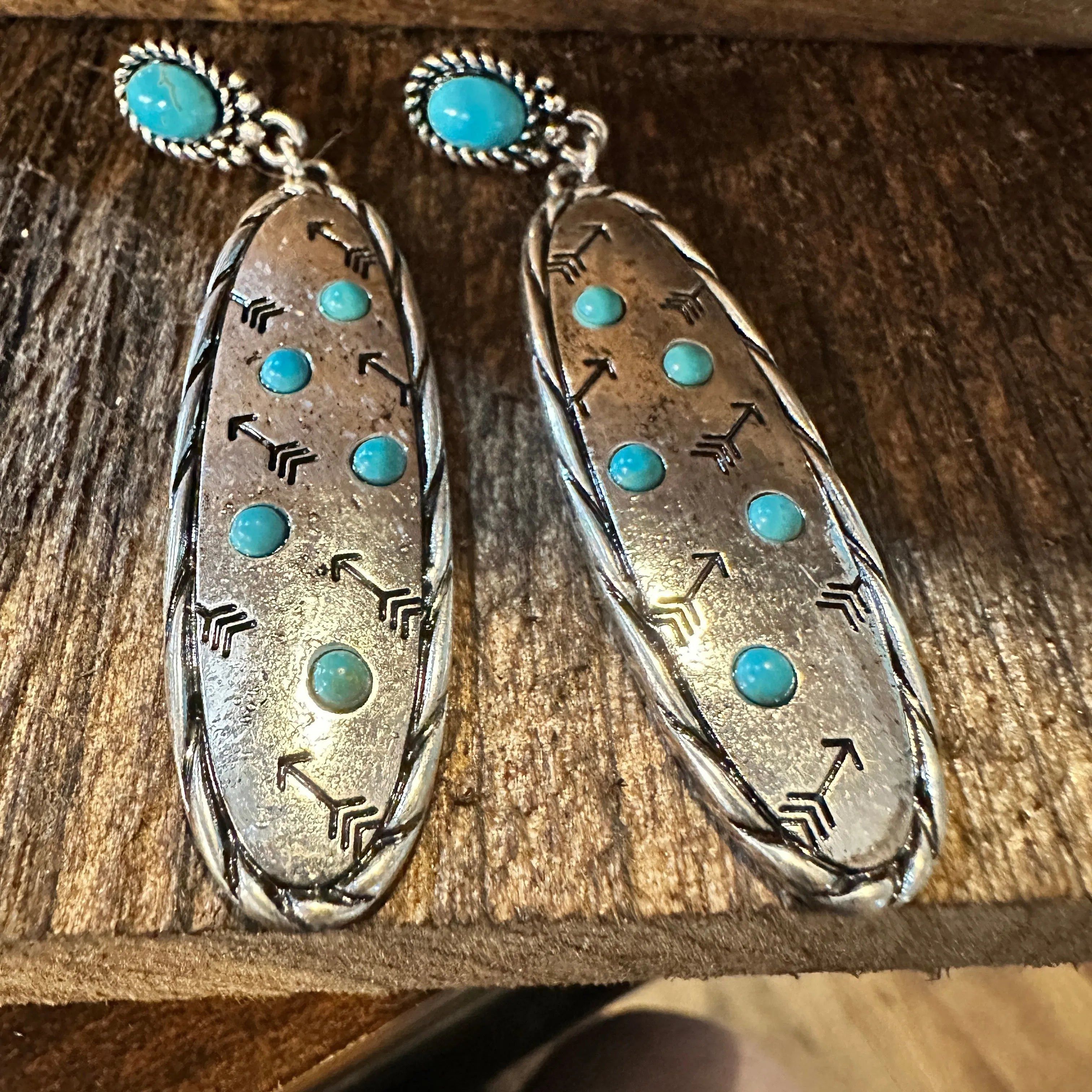 Other Boho Hippie Cowgirl Western Stamped Stone Earrings - Cactus Size ONE SIZE - 2 Thumbnail