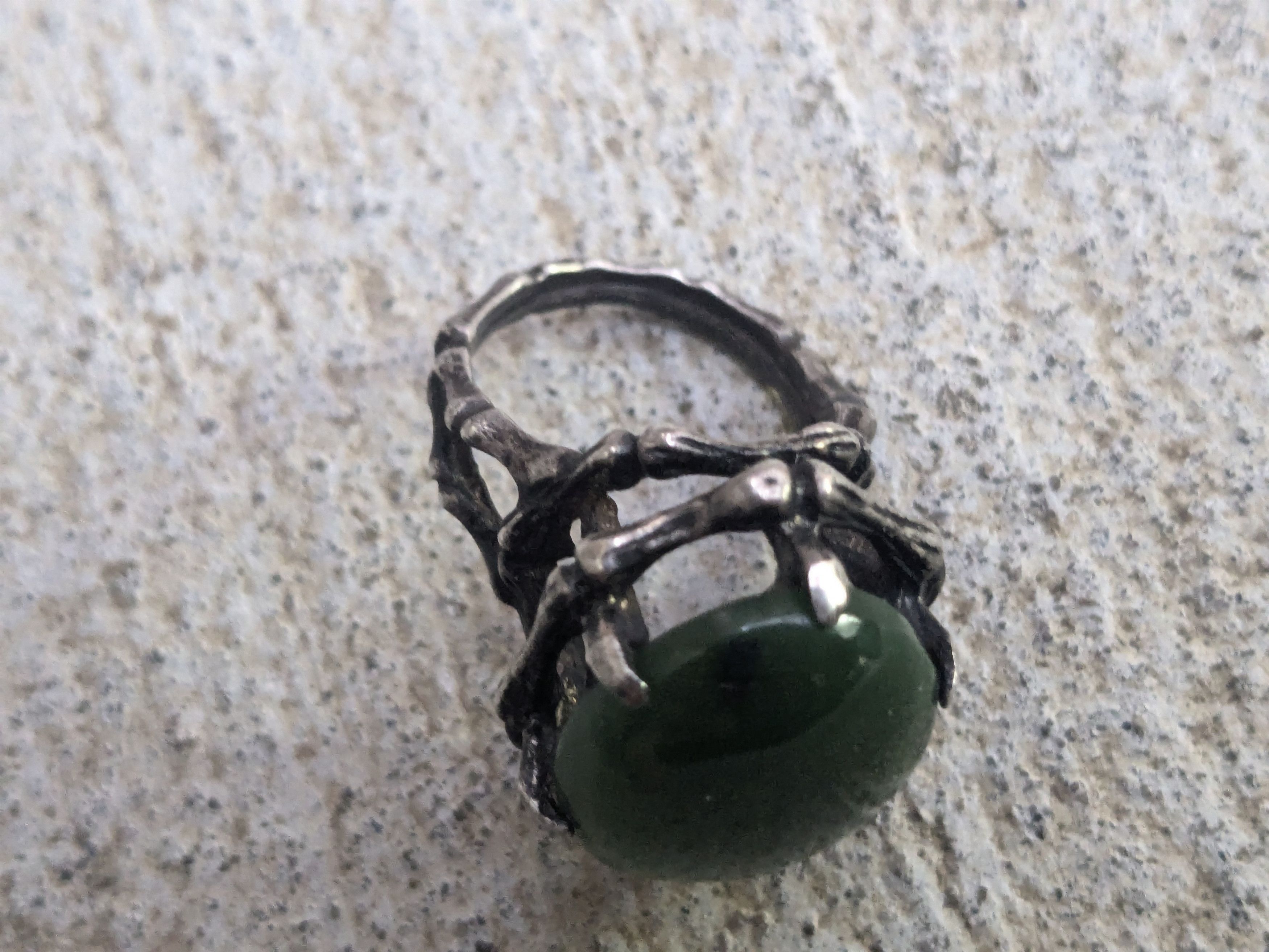 Vintage Vintage Sterling Silver Ring Green Jade 5.25 Brutalist Size ONE SIZE - 7 Thumbnail