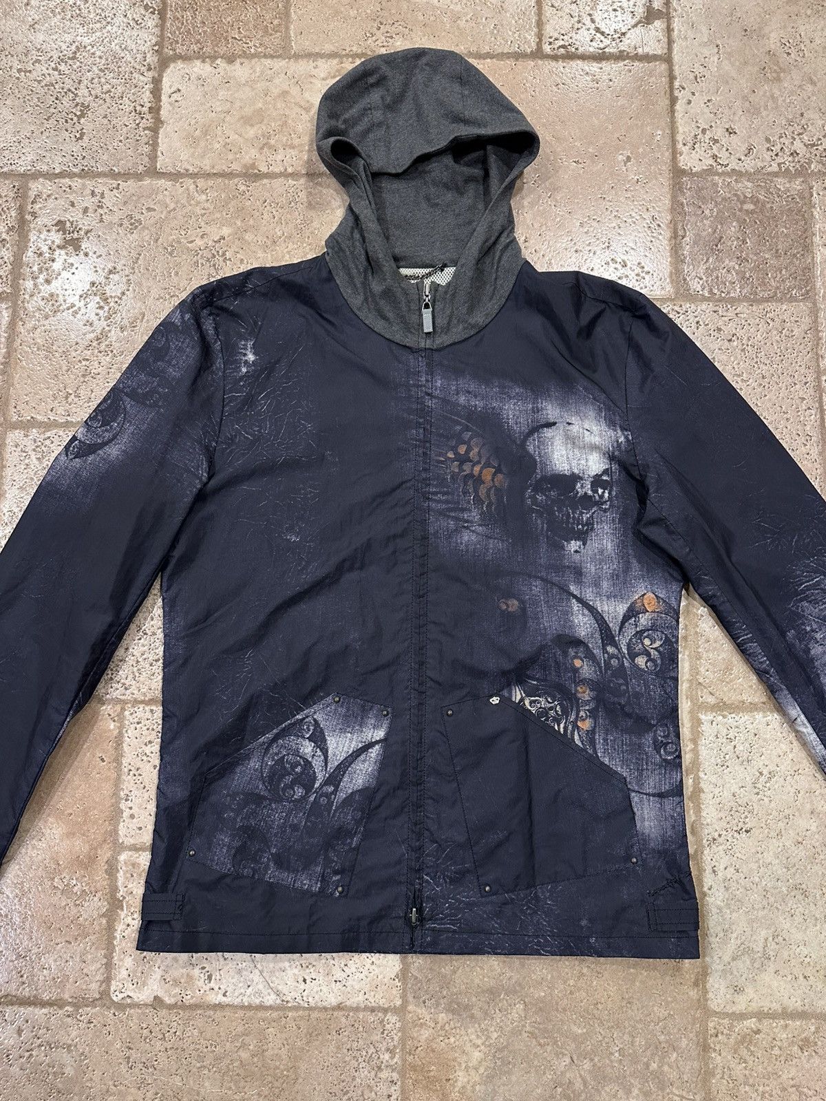 Robert Graham × Vintage Robert Graham Skull / Skeleton Black Windbreaker Zip Jacket Size US XL / EU 56 / 4 - 5 Thumbnail