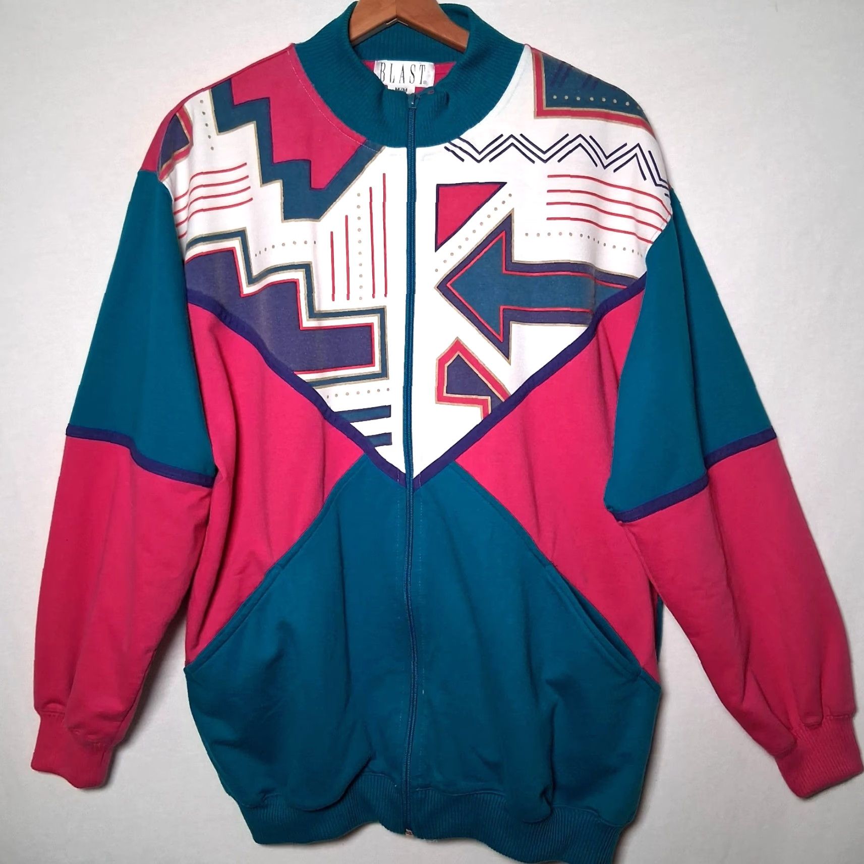 Vintage VINTAGE Blast Full Zip Knit Up Shirt Jacket Women M Geometric Southwest Retro 80s 90s Athleisure Size M / US 6-8 / IT 42-44 - 2 Thumbnail