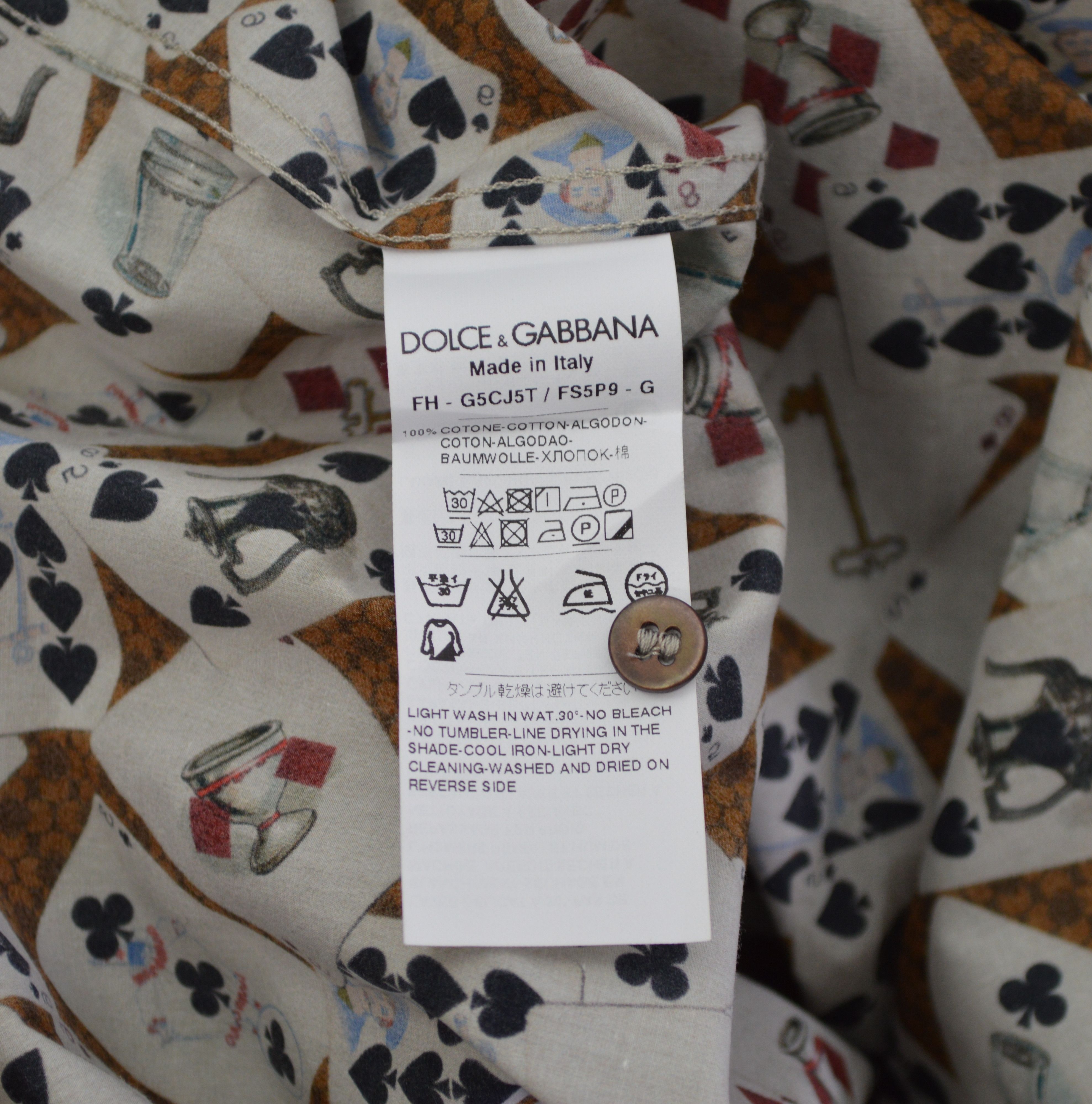 Dolce & Gabbana Men's Dolce & Gabbana Gold Dress Shirt 42 16.5 Cards Print Size US L / EU 52-54 / 3 - 8 Thumbnail